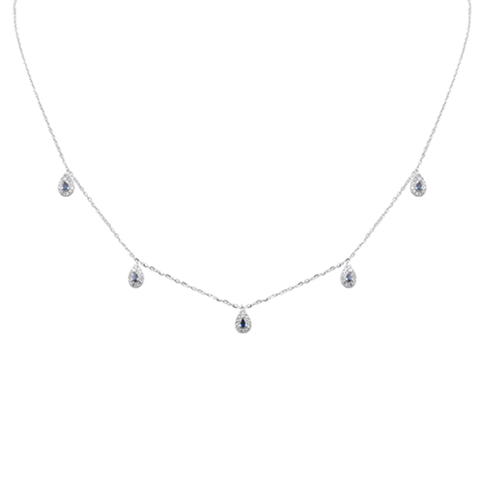 Muse Jewelry .50ct G SI 14K White Gold Diamond & Blue Sapphire Gemstones Pendant Necklace 16+2" Long