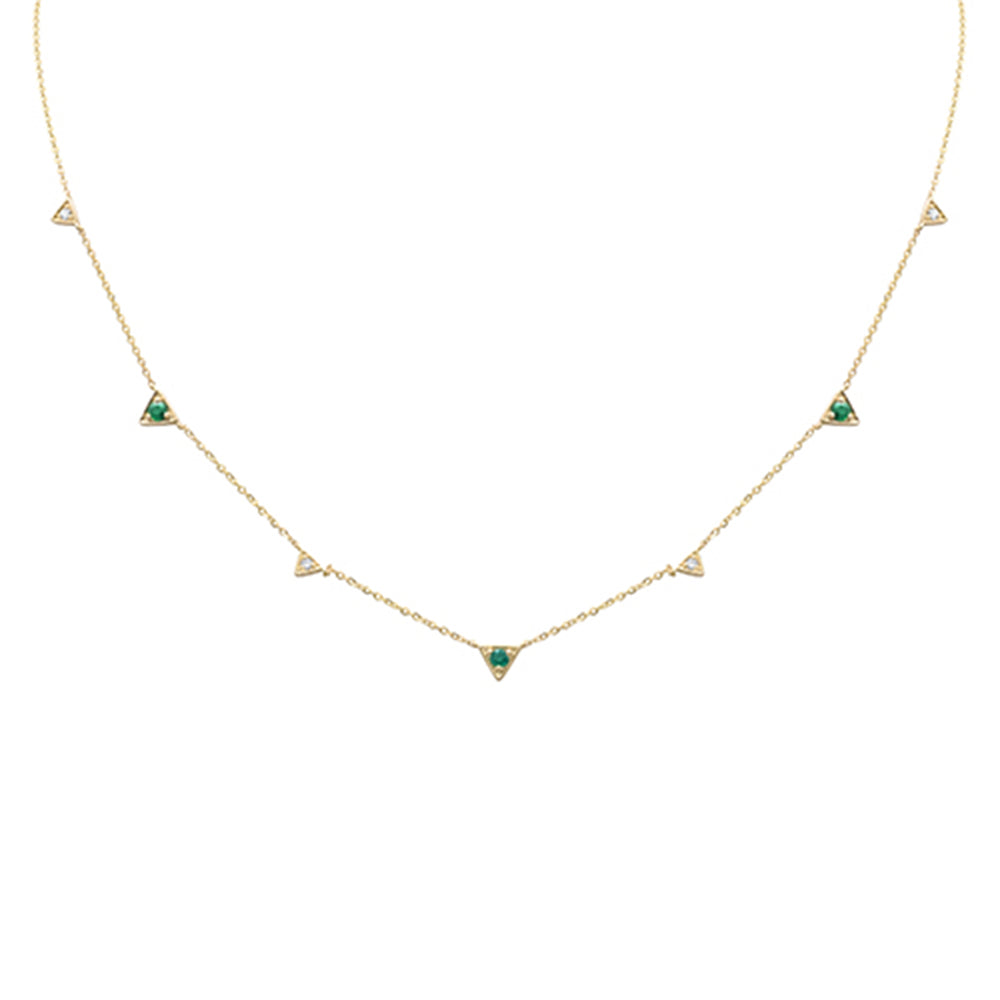 Muse Jewelry .23ct G SI 14K Yellow Gold Diamond & Emerald Gemstones Pendant Necklace 16+2" Long