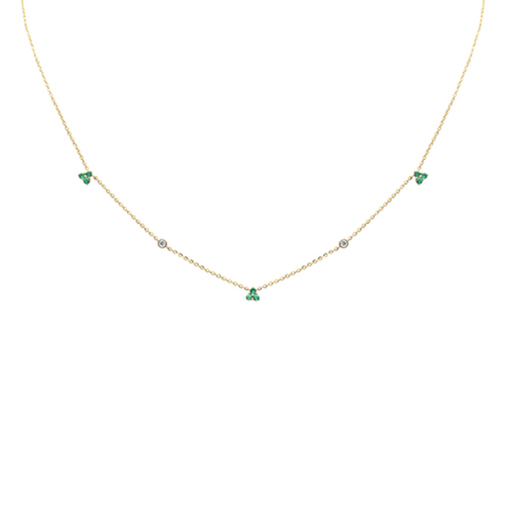 Muse Jewelry .24ct G SI 14K Yellow Gold Diamond & Emerald Gemstones Pendant Necklace 16+2" Long