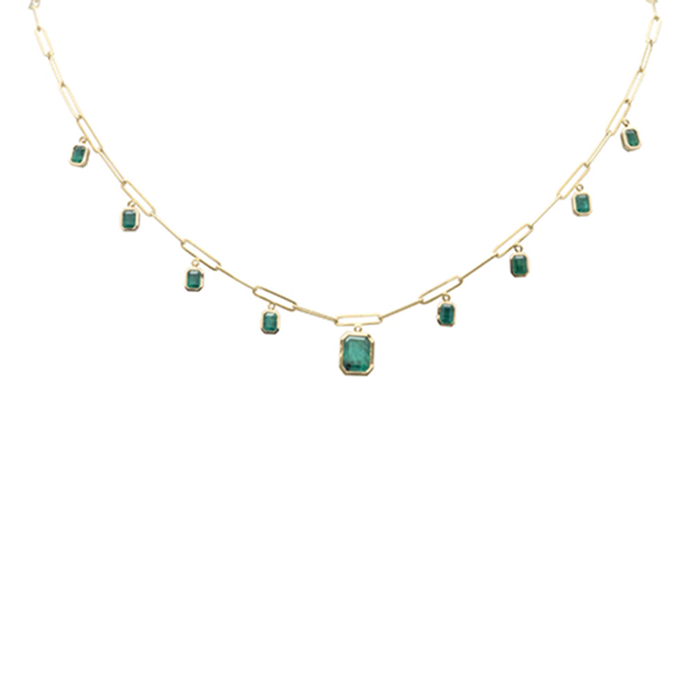 Muse Jewelry 3.07ct G SI 14K Yellow Gold Natural Emerald Gemstones Paper Clip Pendant Necklace 18" Long