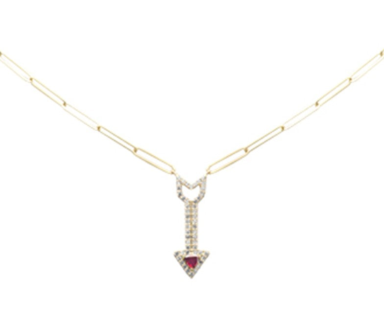 Muse Jewelry .37ct G SI 14K Yellow Gold Diamond & Ruby Gemstones Arrow Pendant 18" Long