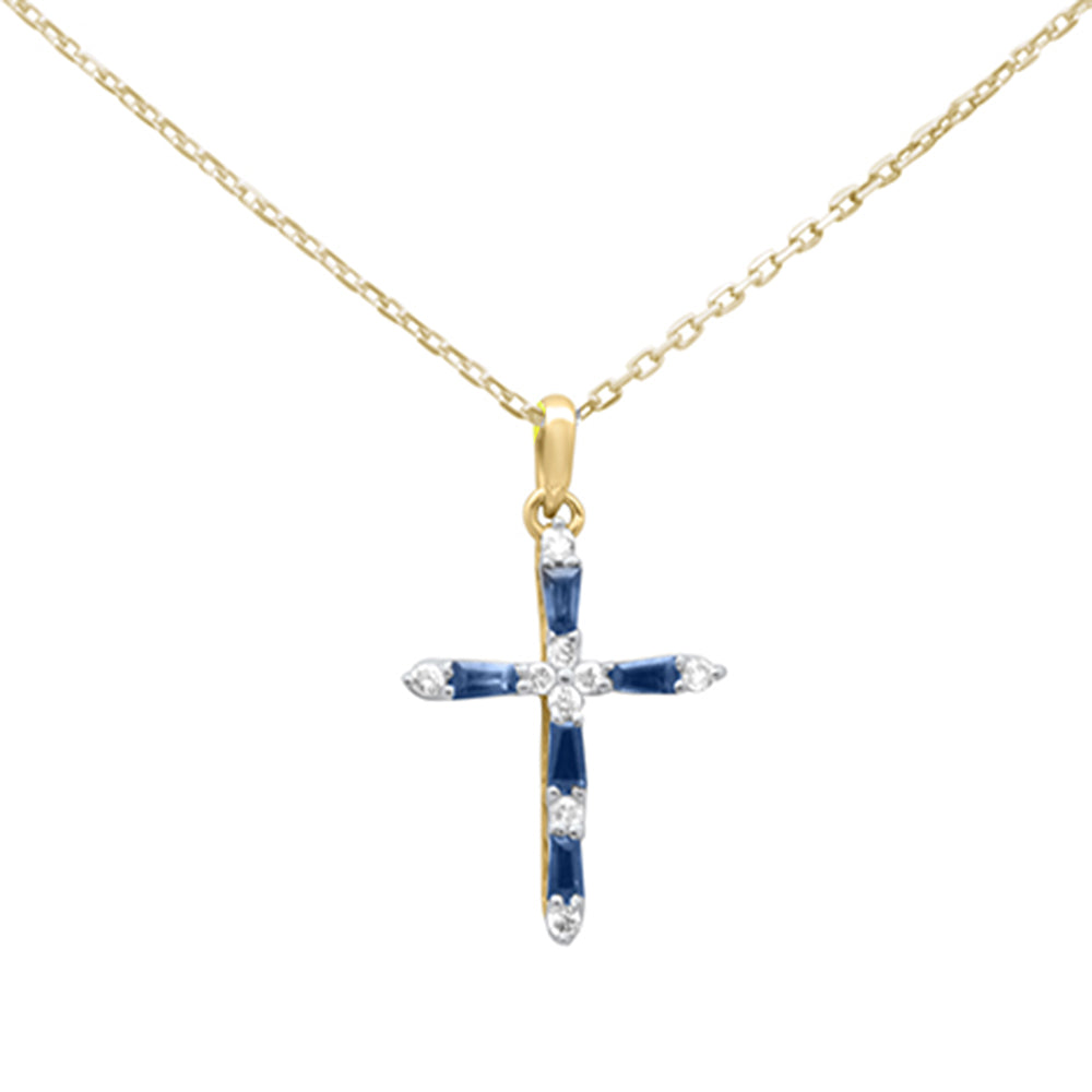 Muse Jewelry .31ct G SI 14K Yellow Gold Diamond & Blue Sapphire Gemstones Pendant Necklace 18" Long