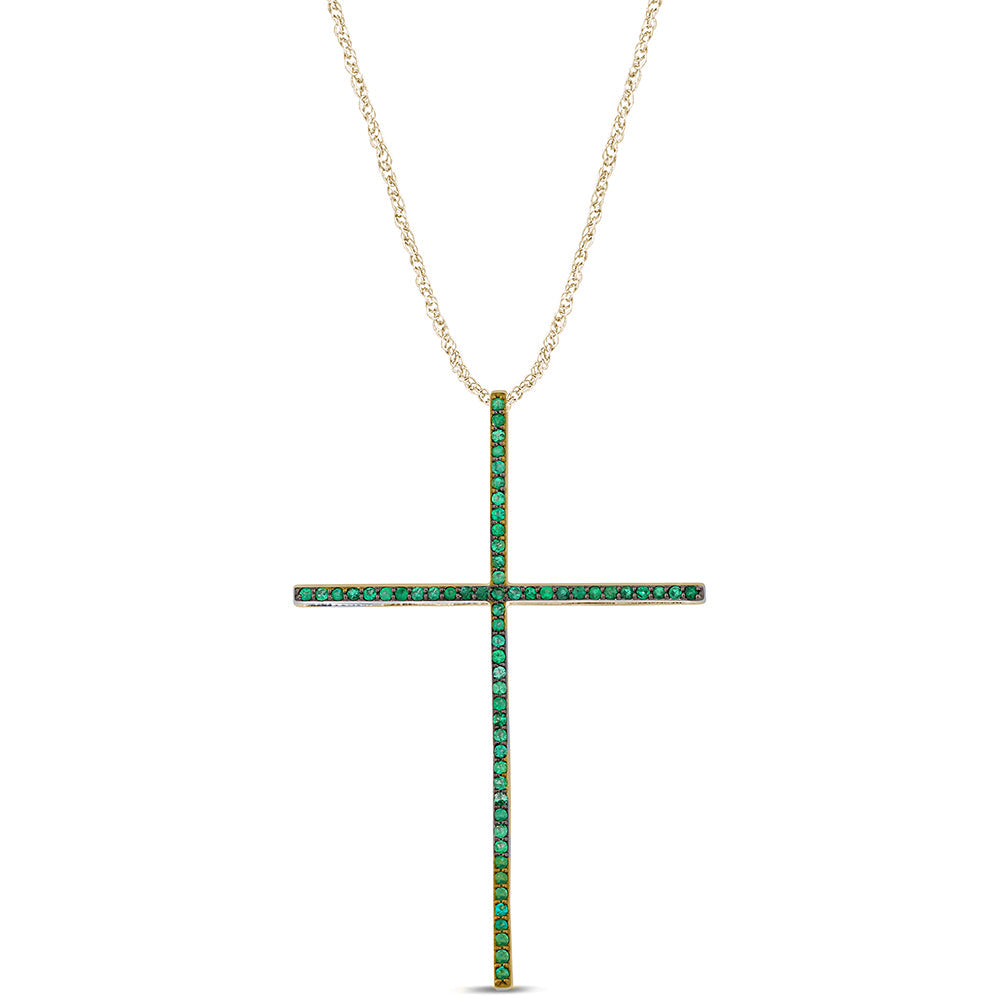 Muse Jewelry .32ct G SI 14K Yellow Gold Emerald Gemstones Pendant Necklace 18" Long Chain