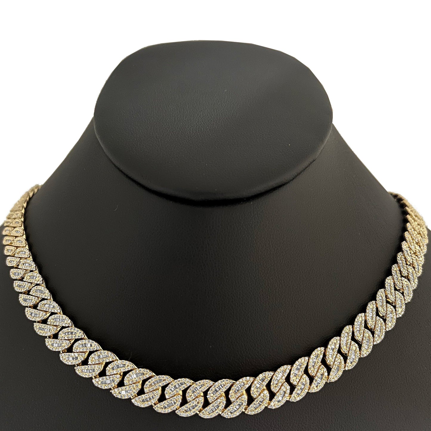 Muse Jewelry 9MM 9.72ct G SI 14K Yellow Gold Baguette & Round Diamond Cuban Necklace 22" Long