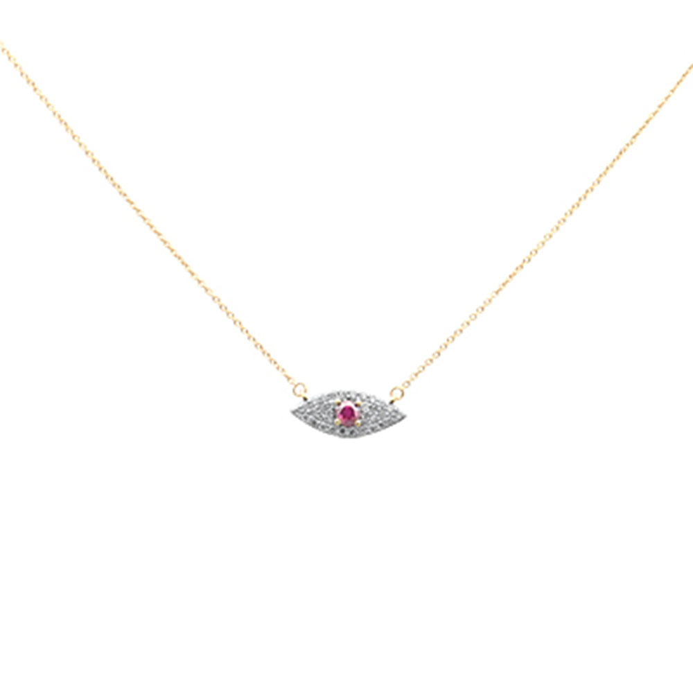 Muse Jewelry .43ct G SI 14K Yellow Gold Diamond & Ruby Gemstone Evil Eye Pendant Necklace 18" Long