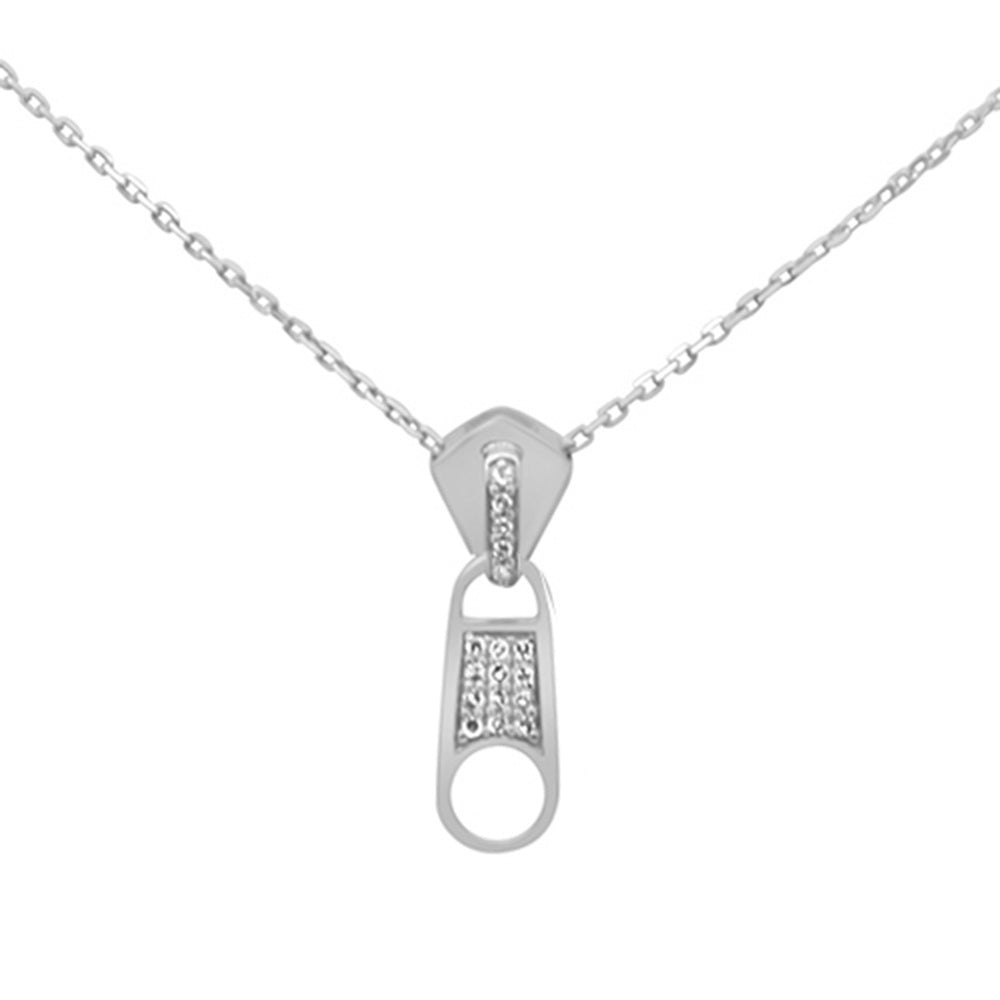 Muse Jewelry .08ct G SI 14K White Gold Diamond Zipper Style Pendant Necklace 18" Long Chain
