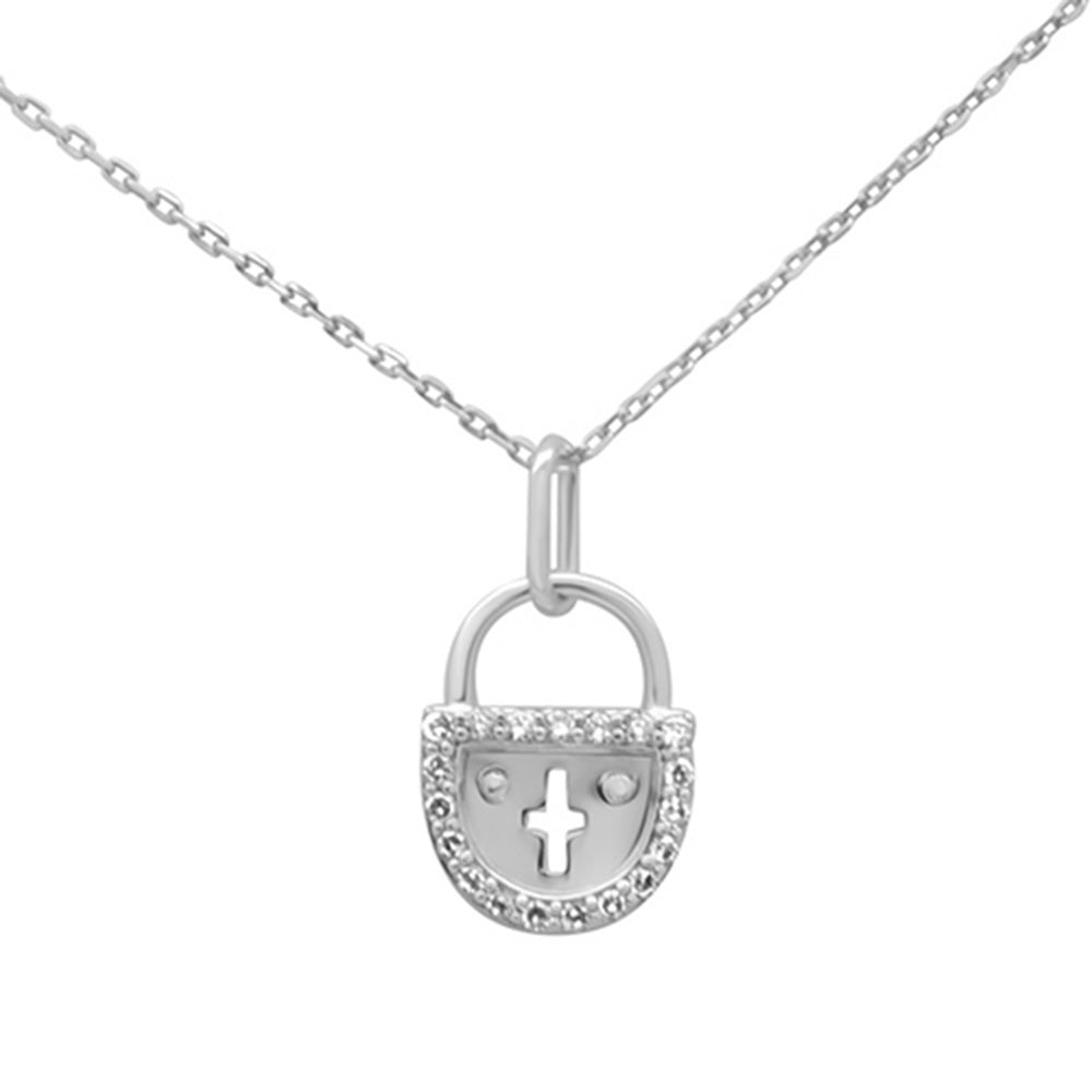 Muse Jewelry .15ct G SI 14K White Gold Diamond Lock Pendant Necklace 18" Long Chain