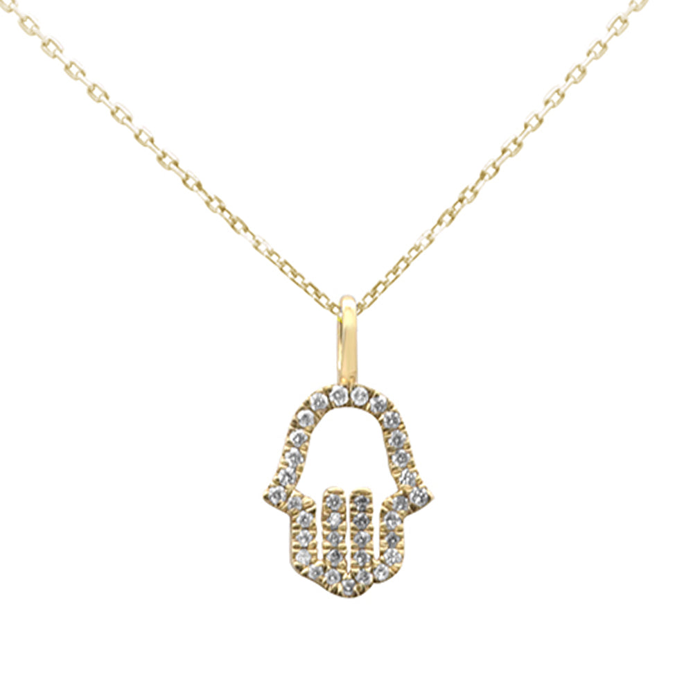 Muse Jewelry .20ct G SI 14K Yellow Gold Diamond Hand of Hamsa Pendant Necklace 18" Long Chain