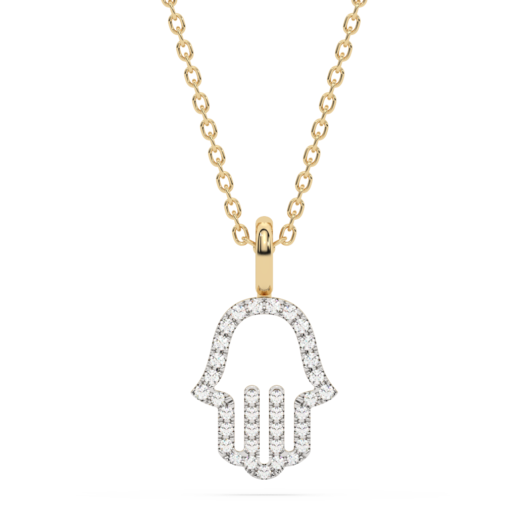 Muse Jewelry .20ct G SI 14K Yellow Gold Diamond Hand of Hamsa Pendant Necklace 18" Long Chain