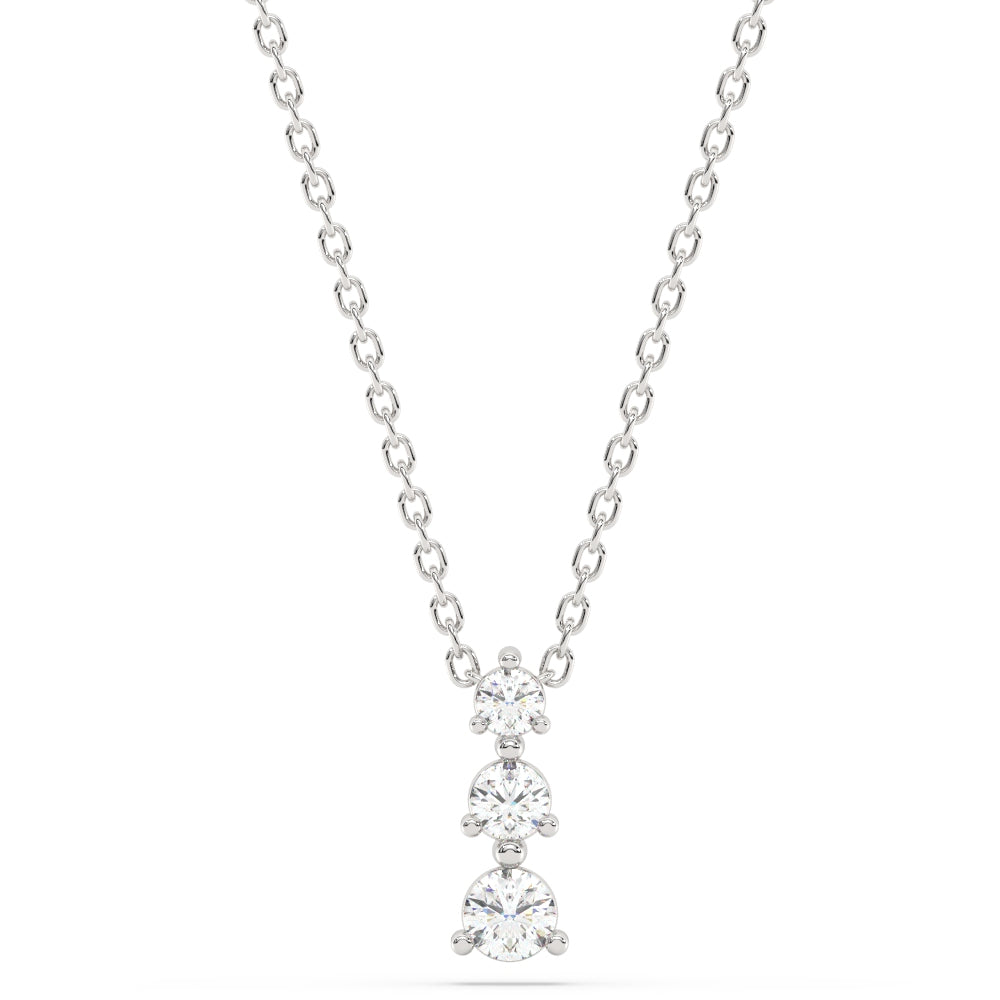 Muse Jewelry .33ct G SI 14K White Gold Three Stone Diamond Pendant Necklace 18" Long Chain