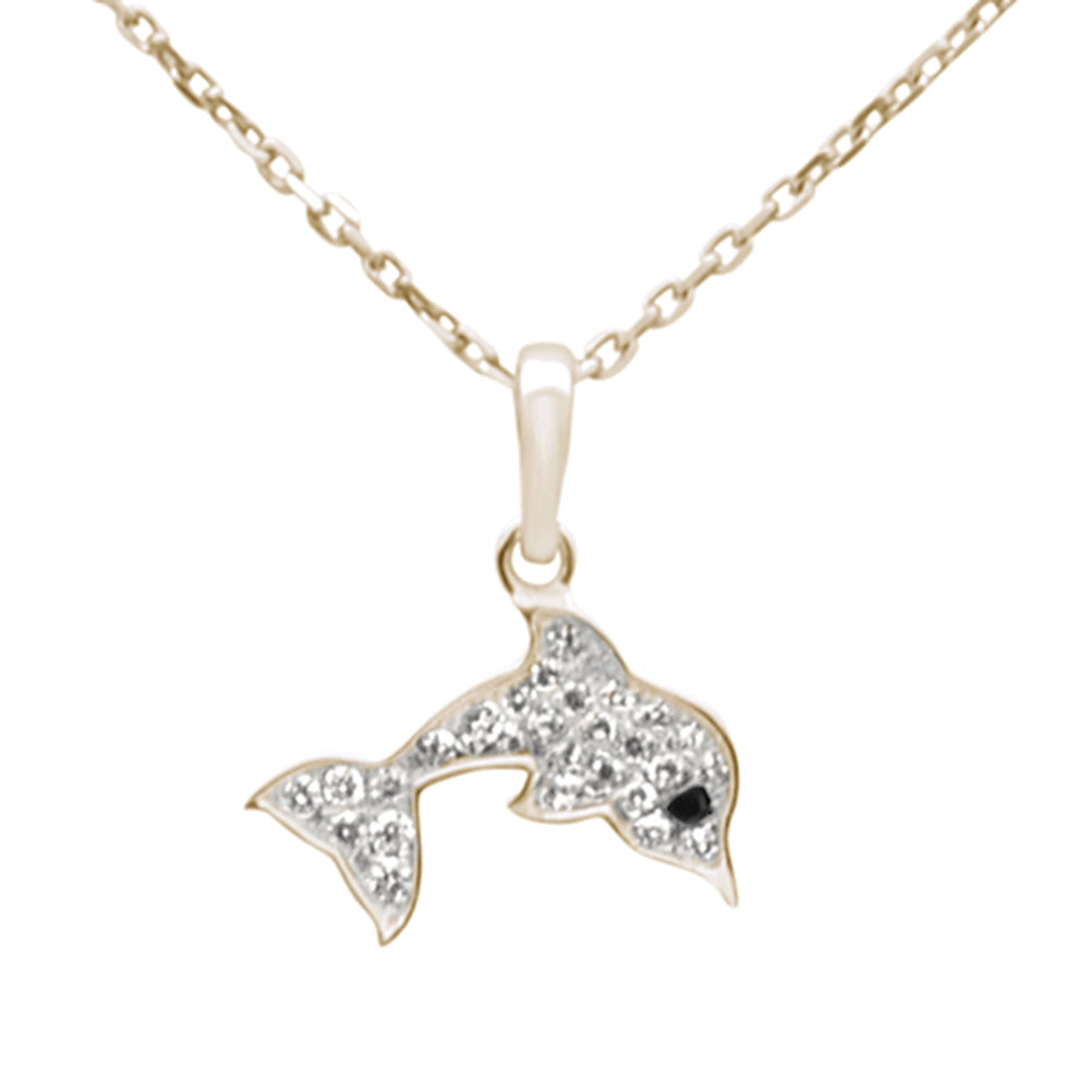 Muse Jewelry .11ct G SI 14K Yellow Gold Diamond Dolphin Pendant Necklace 18" Long