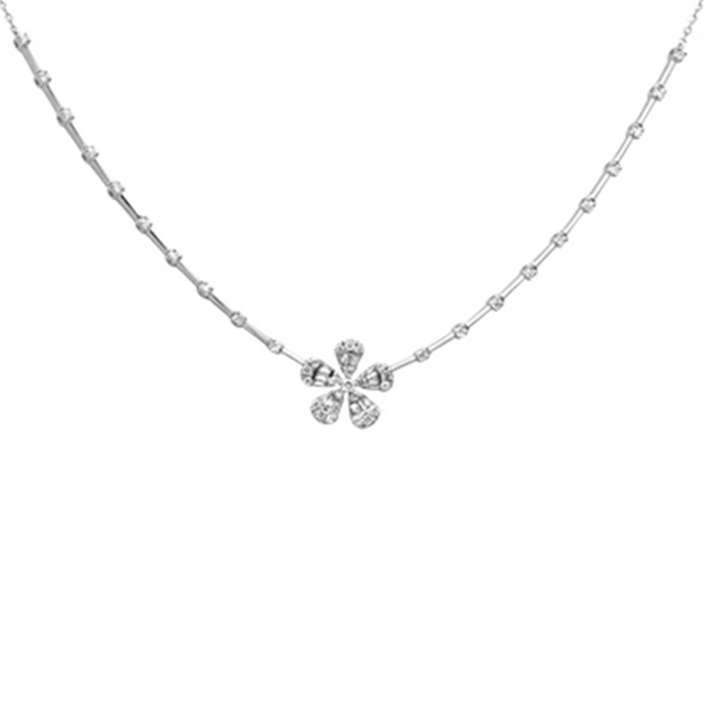 Muse Jewelry .32ct G SI 14K White Gold Diamond Flower Pendant Necklace 18" Long