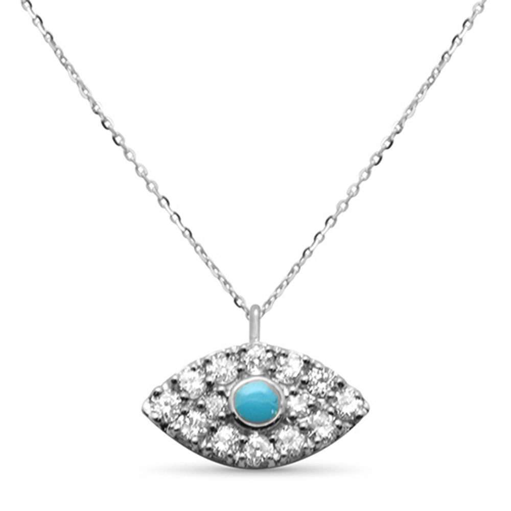 Muse Jewelry .15ct G SI 14K White Gold Diamond & Turquoise Evil Eye Petite Pendant Necklace 18"
