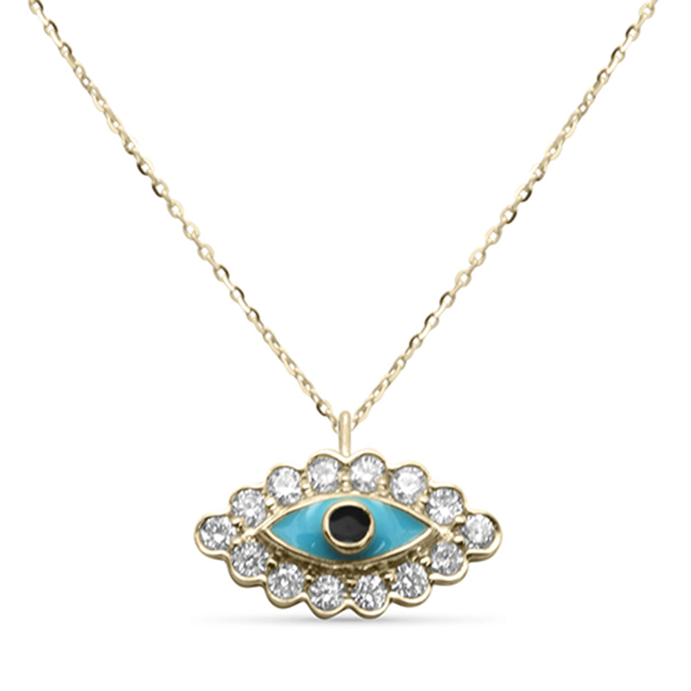 Muse Jewelry .09ct G SI 14K Yellow Gold Diamond Evil Eye Enamel Petite Pendant Necklace 18"