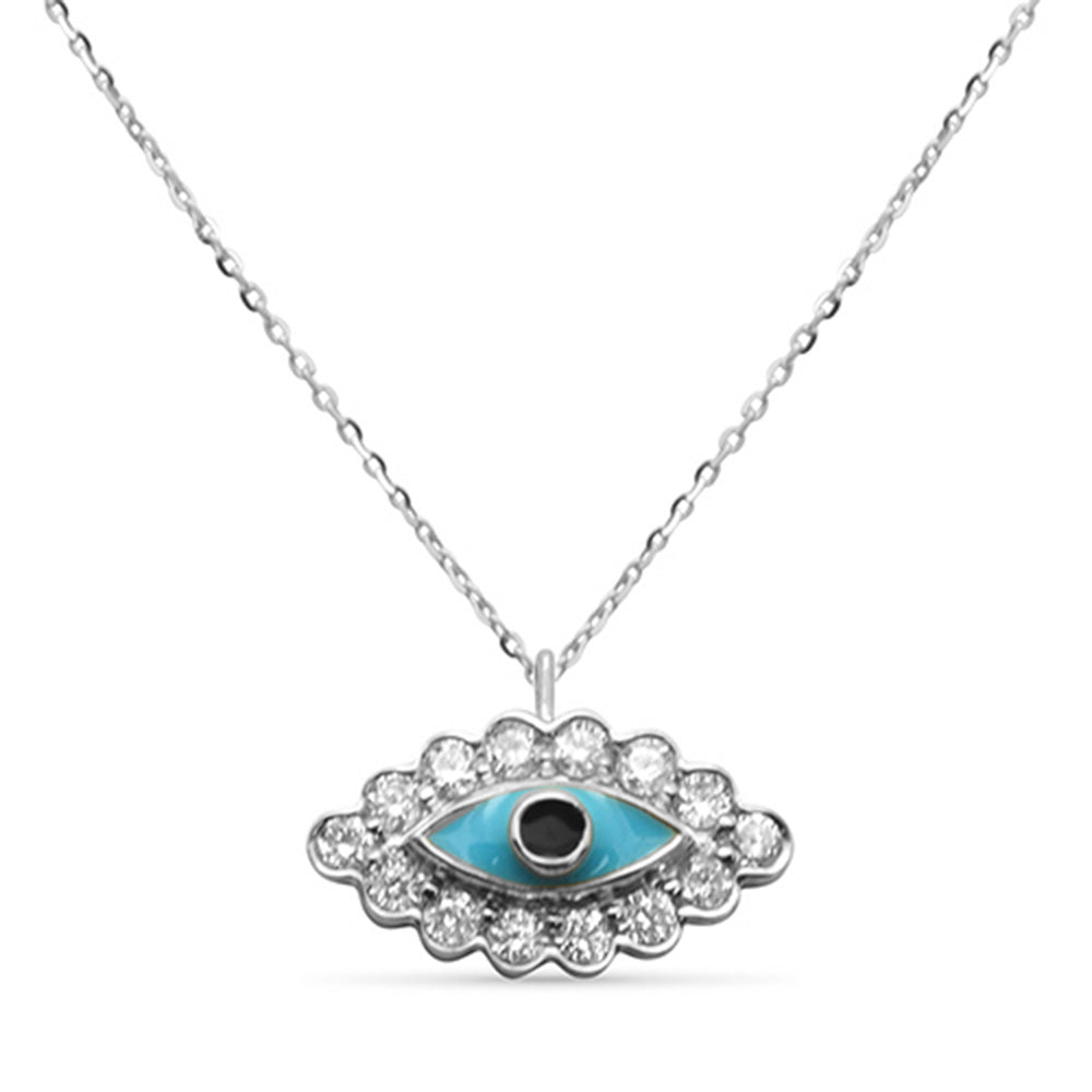 Muse Jewelry .09ct G SI 14K White Gold Diamond Evil Eye Enamel Petite Pendant Necklace 18"
