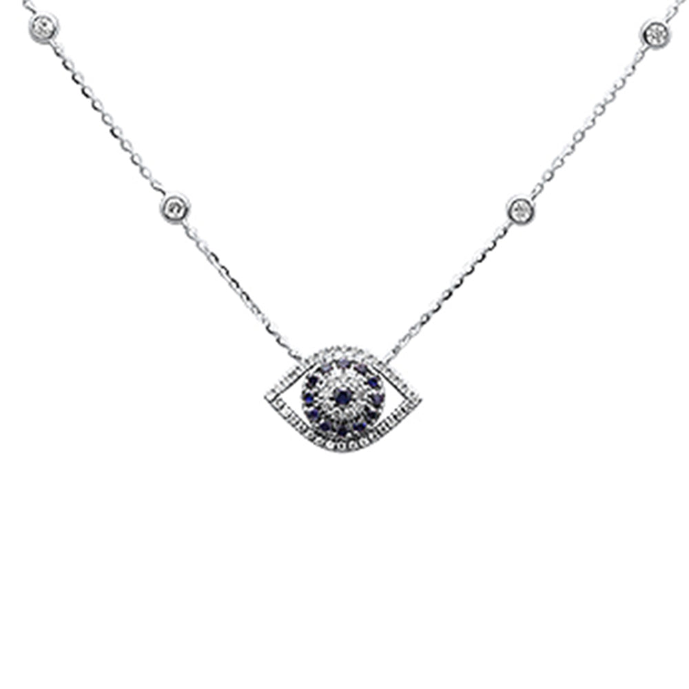 Muse Jewelry .45ct G SI 14K White Gold Diamond & Blue Sapphire Gemstones Pendant Necklace 16+2" Ext. Long