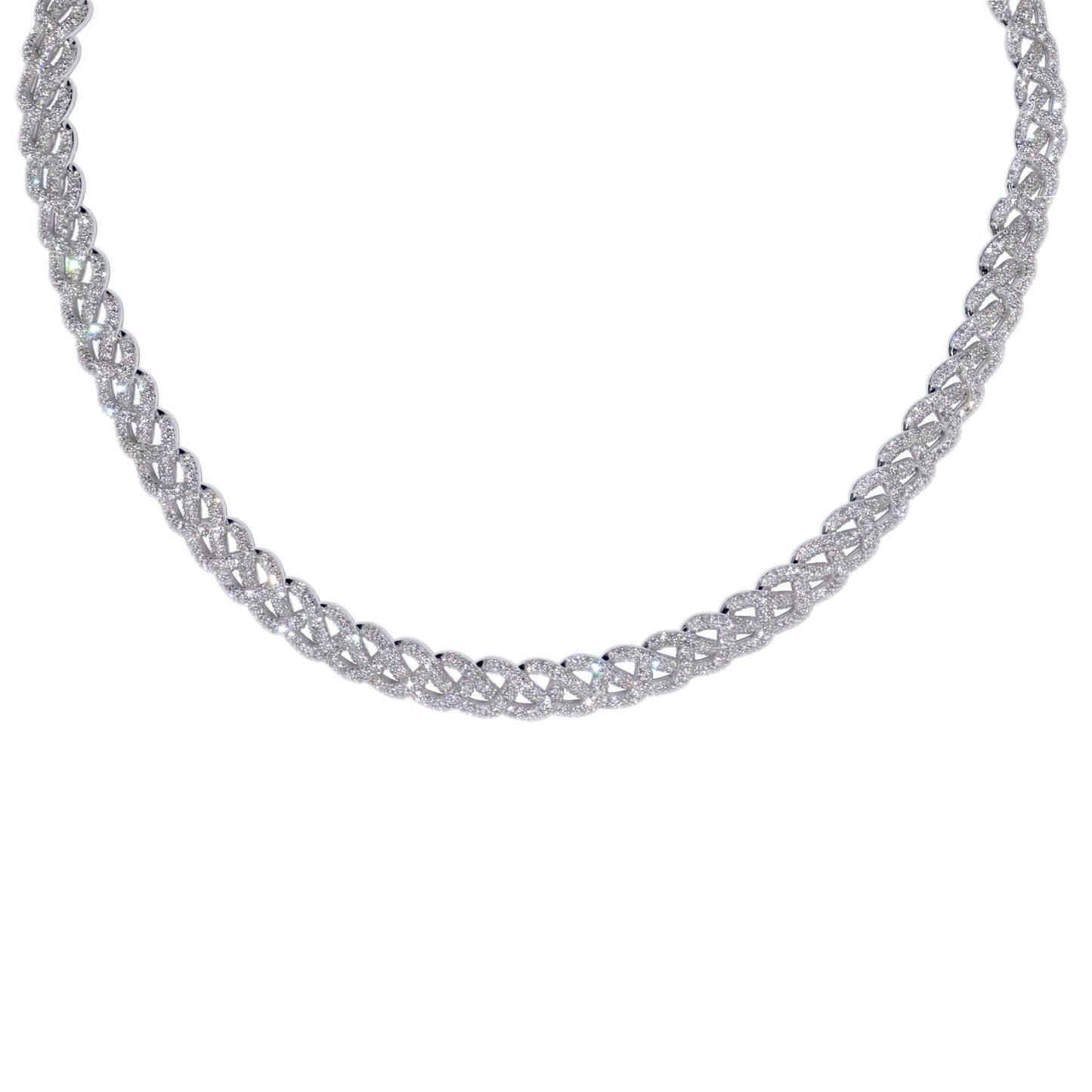 Muse Jewelry 7mm 8.36ct G SI 14K White Gold Diamond Round Cuban Style Choker Necklace 16" Long