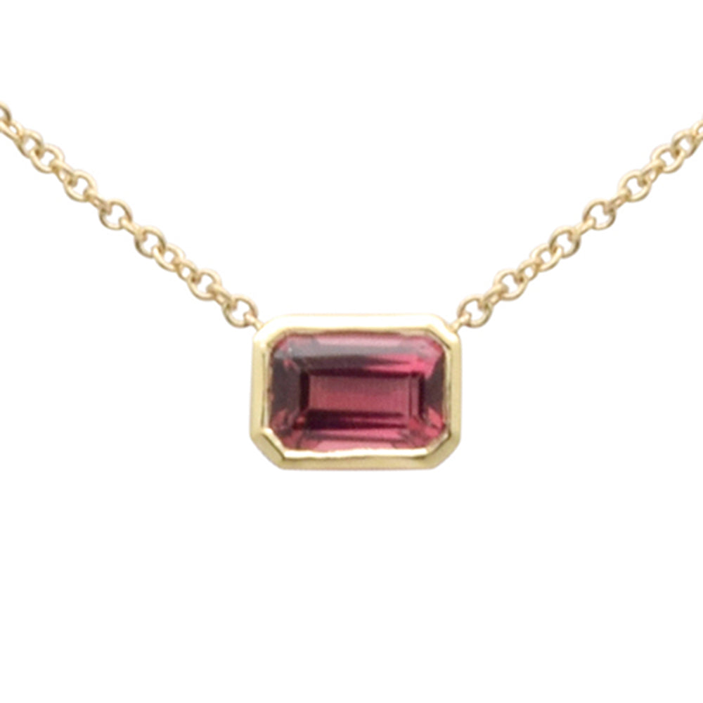 Muse Jewelry .62ct G SI 14K Yellow Gold Pink Tourmaline Gemstone Pendant Necklace 16+2" Ext Long Chain