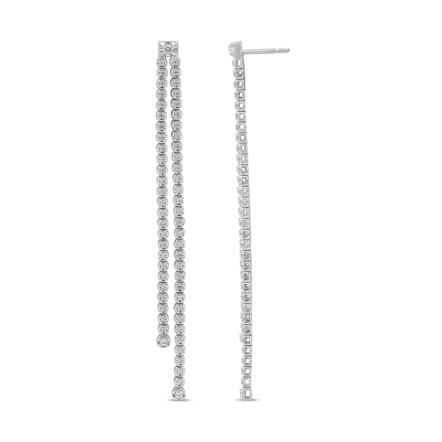 Muse Jewelry .48ct G SI 14K White Gold Diamond Double Chain Dangling Drop Earrings