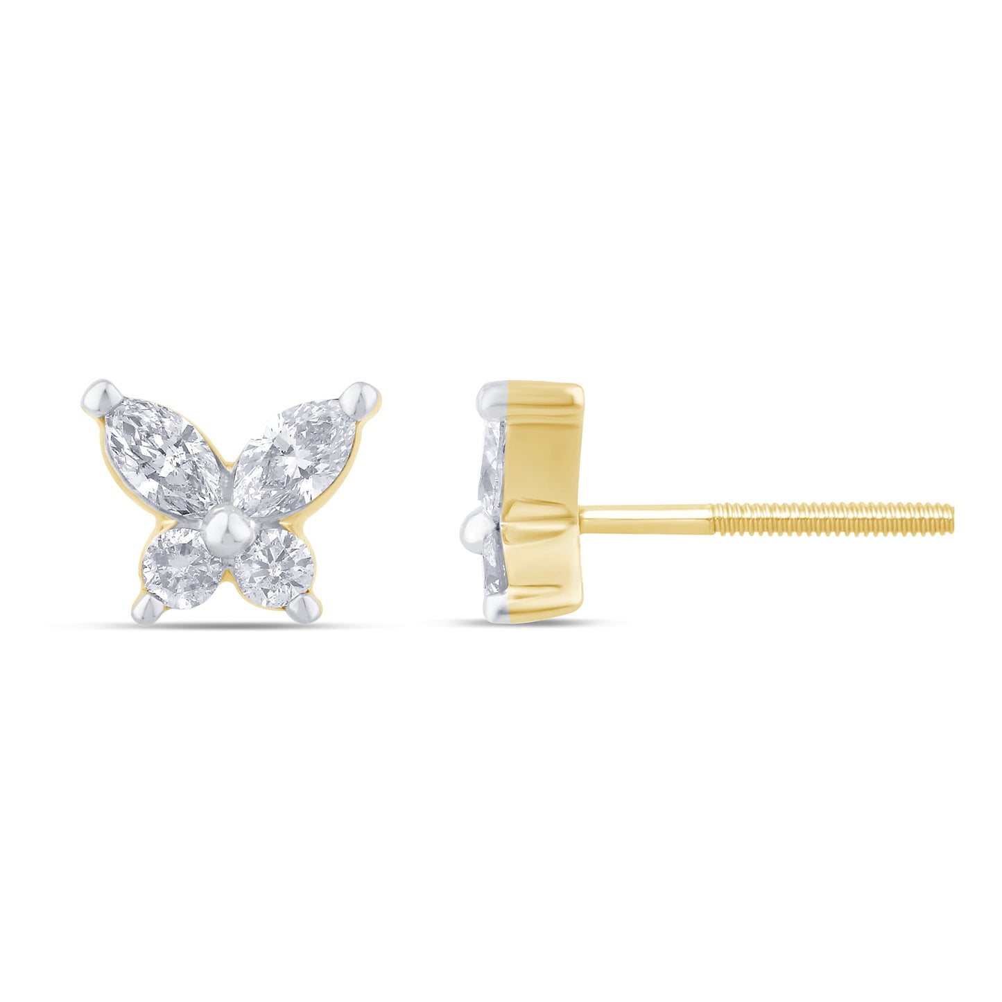 Muse Jewelry .33ct G SI 14K Yellow Gold Diamond Bunny Ears Style Earrings Screw Backings