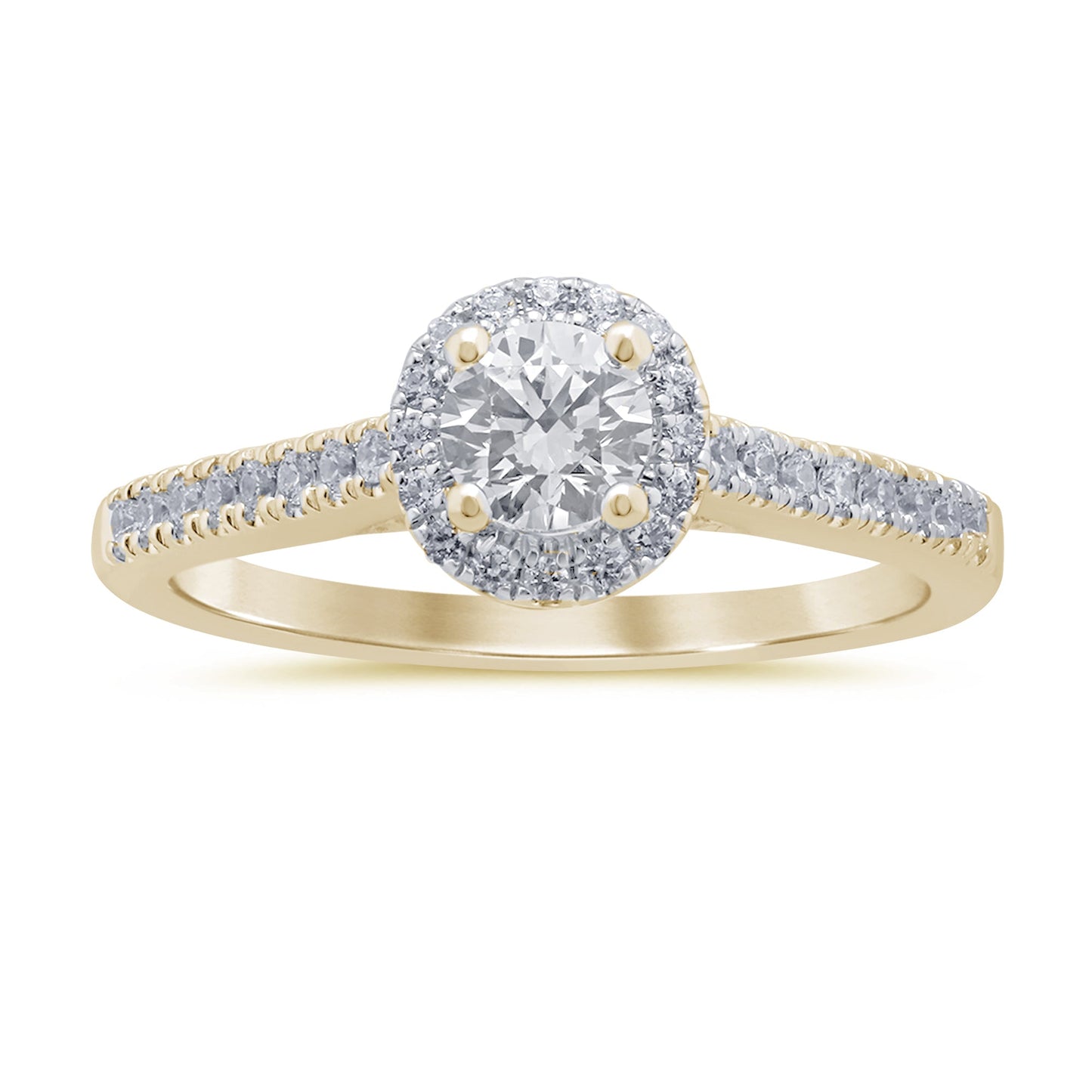 Muse Jewelry .71ct G SI 14K Yellow Gold Round Diamond Halo Solitaire Engagement Ring Size 6.5