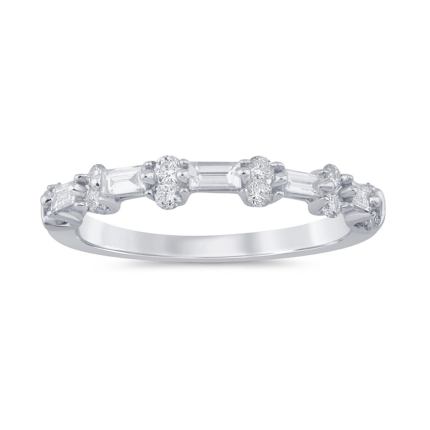 Muse Jewelry .40ct G SI 14K White Gold Diamond Round & Baguette Band Ring Size 6.5
