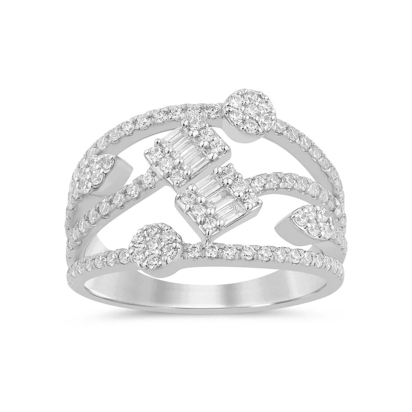 Muse Jewelry .67ct G SI 14K White Gold Diamond Round & Baguette Ring Band Size 6.5