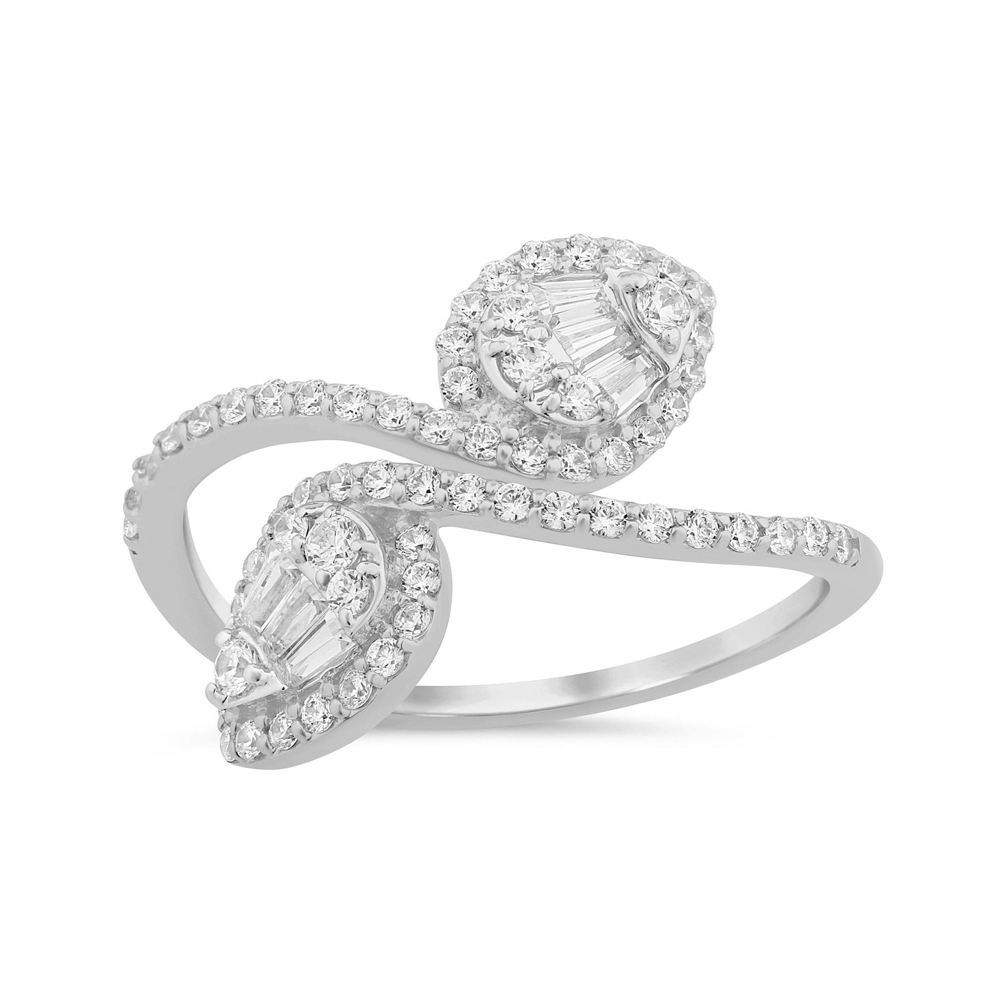 Muse Jewelry .61ct G SI 14K White Gold Pear Shaped Round & Baguette Diamond Ring Size 6.5