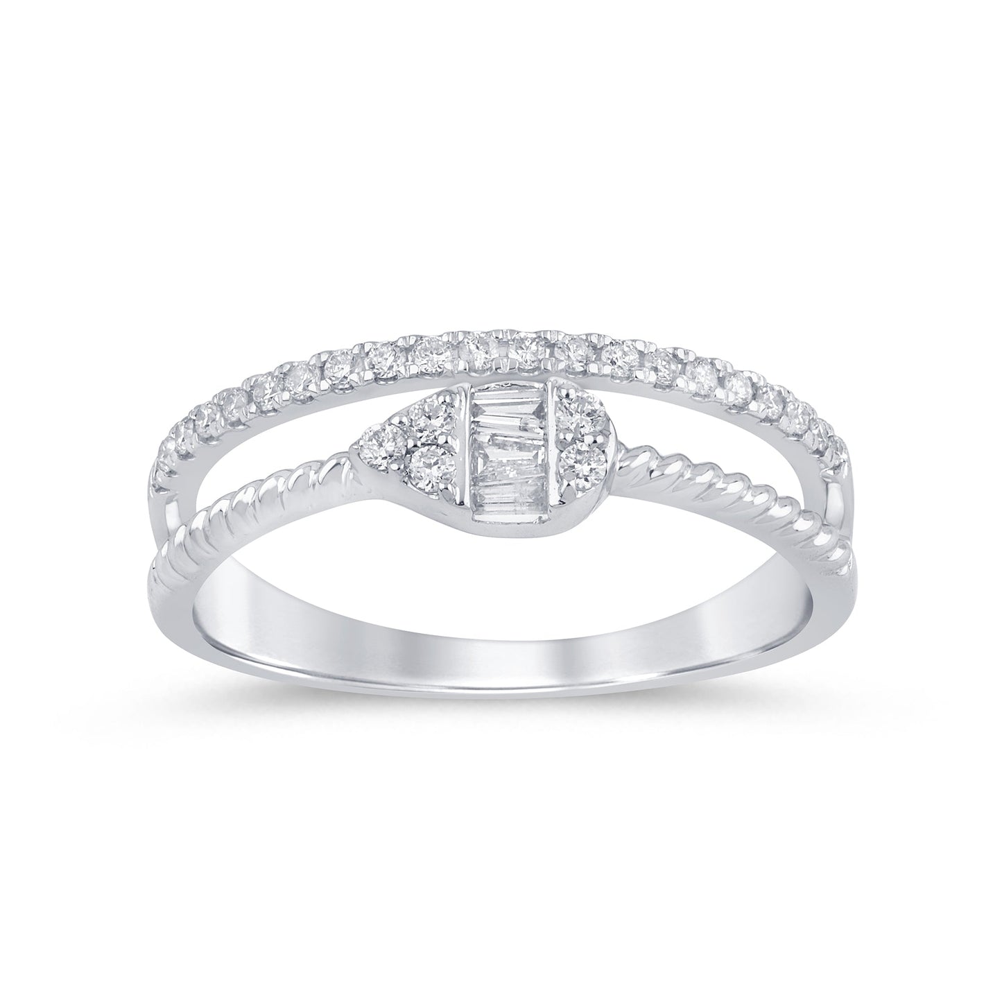 Muse Jewelry .19ct G SI 14K White Gold Diamond Round & Baguette Double Band Ring Size 6.5