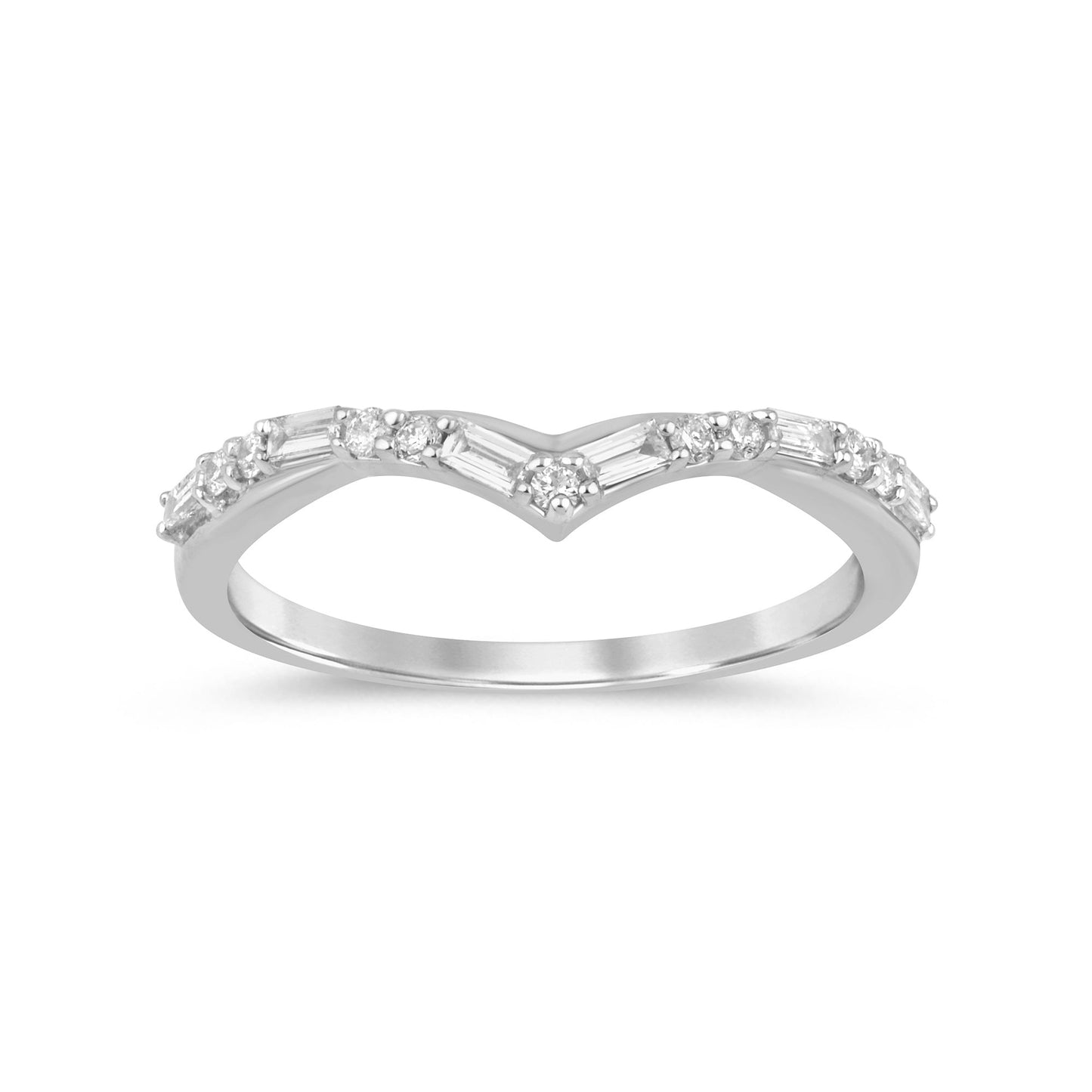 Muse Jewelry .20ct G SI 14K White Gold Round & Baguette Diamond Stackable Band Ring Size 6.5
