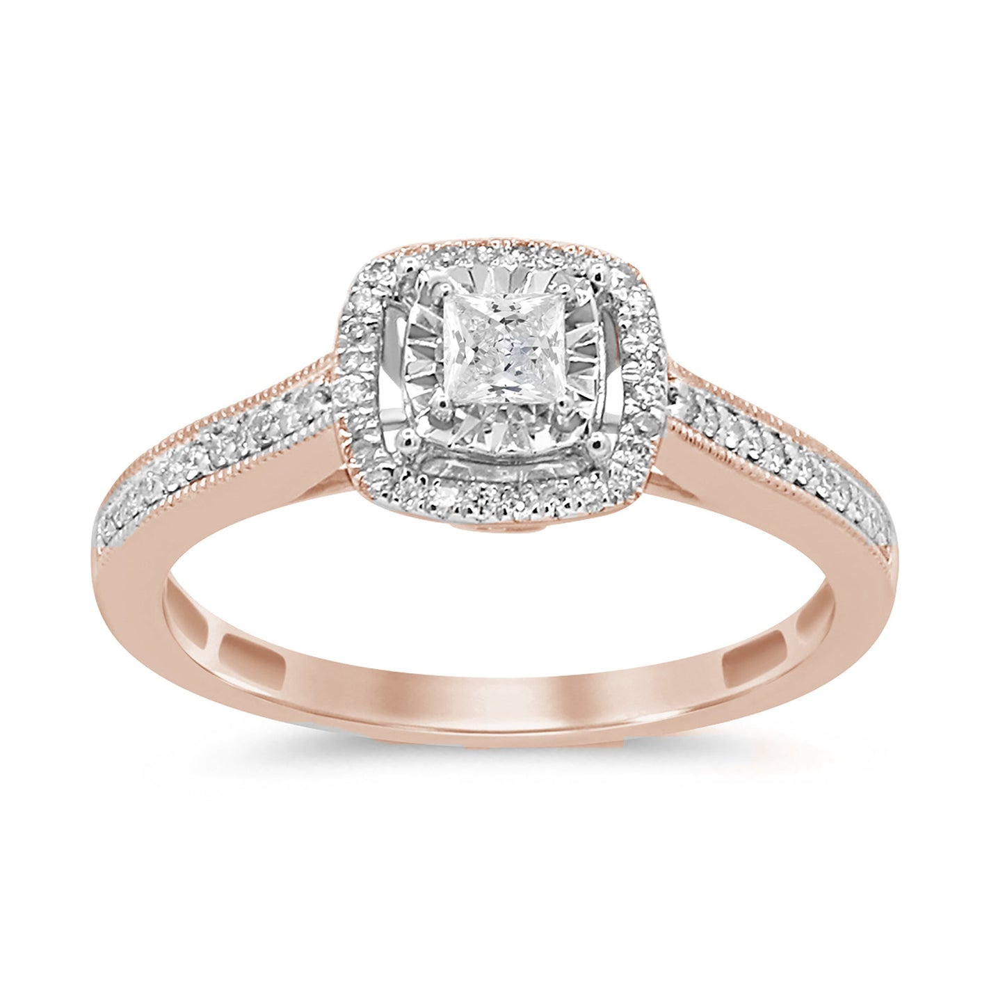 Muse Jewelry .27ct G SI 14K Rose Gold Square Halo Diamond Engagement Promise Ring Size 6.5