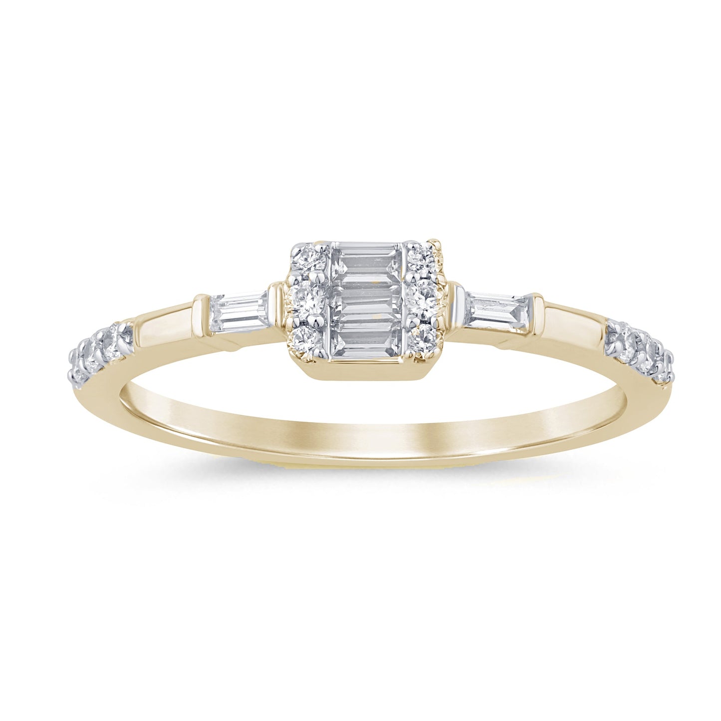 Muse Jewelry .26ct G SI 14K Yellow Gold Round & Baguette Diamond Engagement Ring Size 7