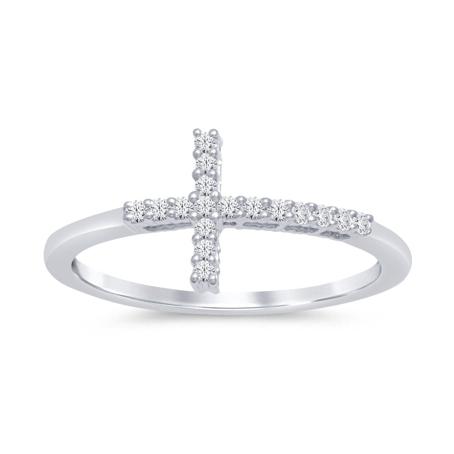 Muse Jewelry .12ct 14k White Gold Diamond Sideways Cross Ring Size 6.5