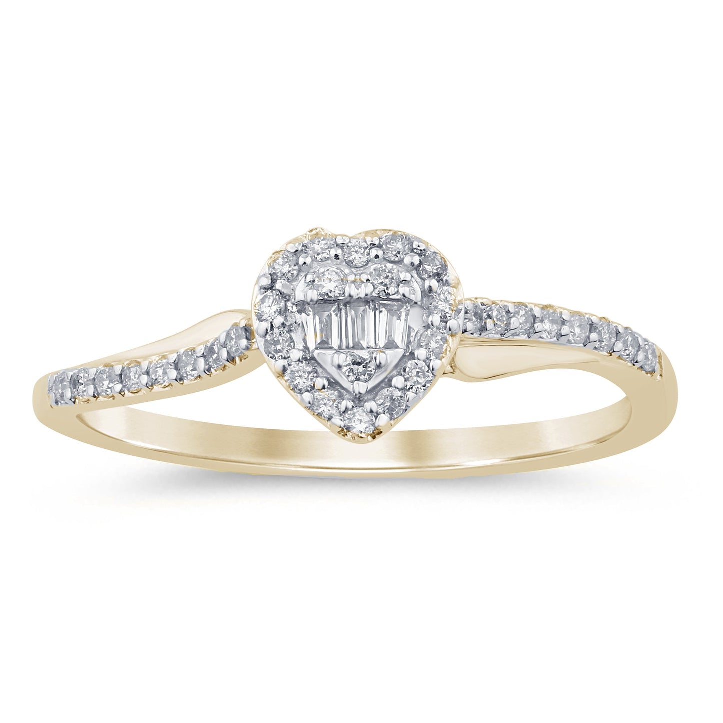 Muse Jewelry .16ct G SI 14K Yellow Gold Round & Baguette Diamond Engagement Ring Size 6.5