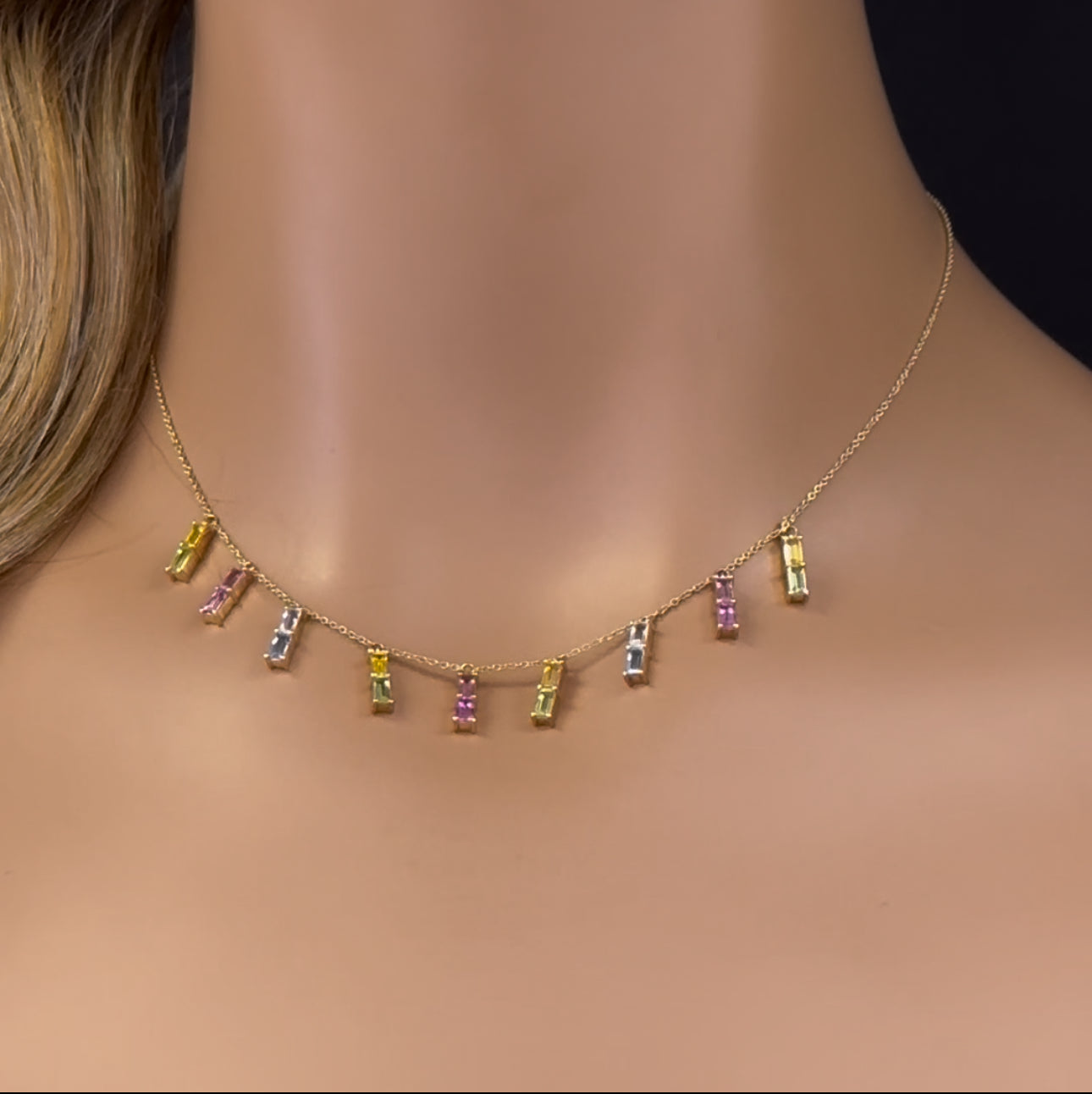Muse Jewelry 2.76ct G SI 14K Yellow Gold Diamond Multi Color Necklace 16 + 2" Ext