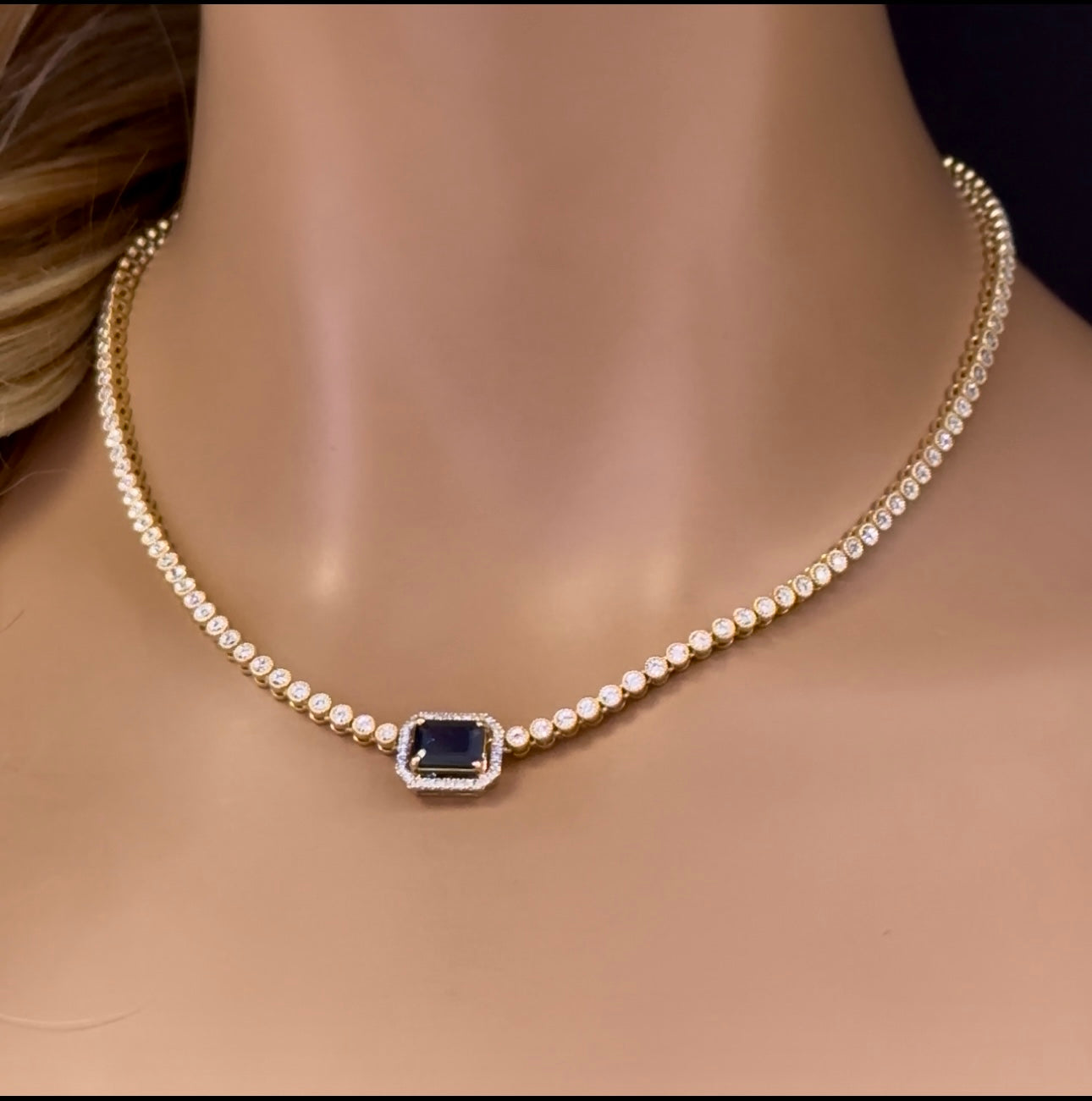 Muse Jewelry 2.88ct G SI 14K Yellow Gold Diamond & Blue Sapphire Gemstone Necklace