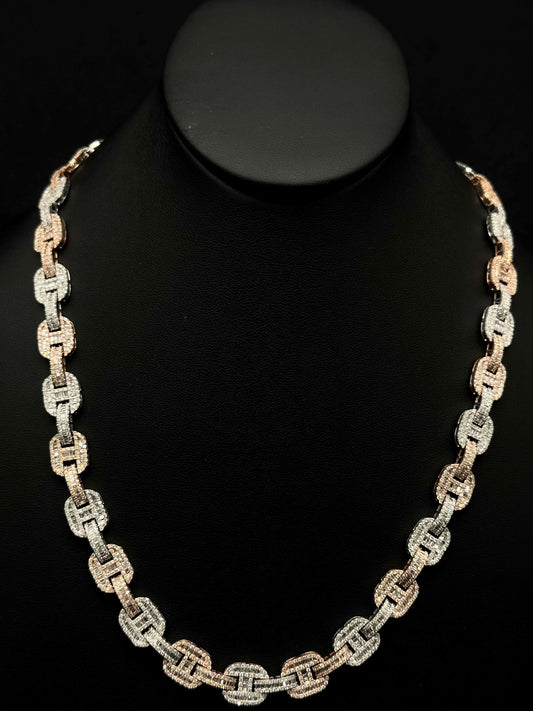 Muse Jewelry 15.95ct G SI 14K Two Tone Iced Out Diamond Round & Baguette Necklace 22"
