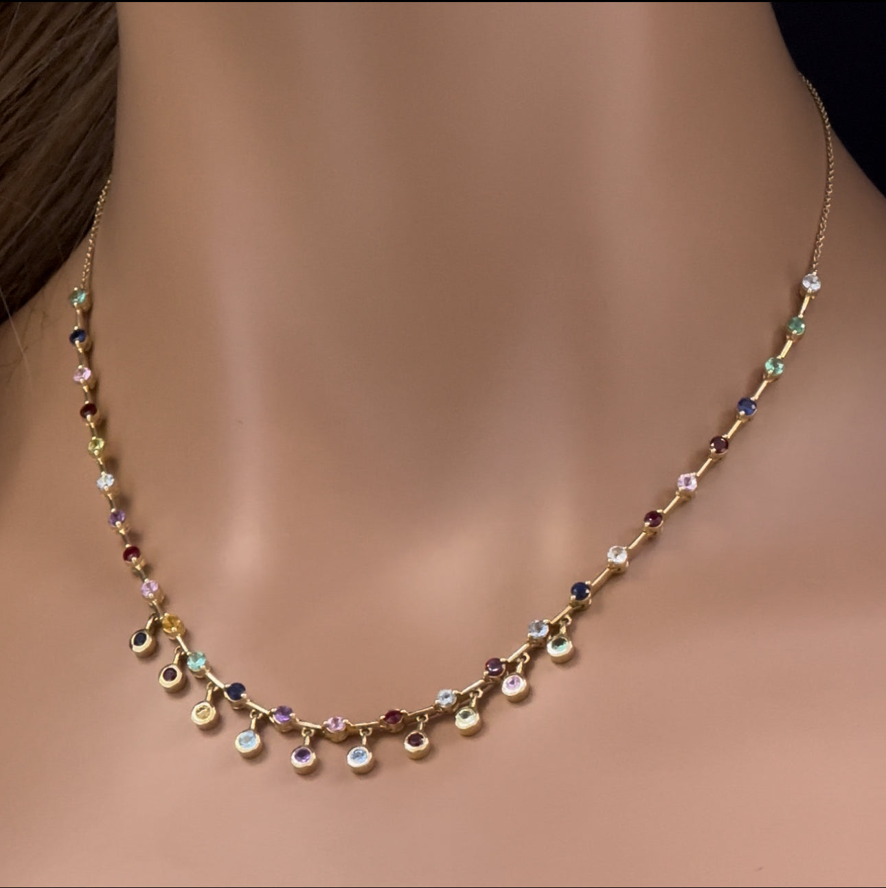 Muse Jewelry 2.48ct G SI 14K Yellow Gold Multi Color Gemstone Necklace 16 + 2" Ext