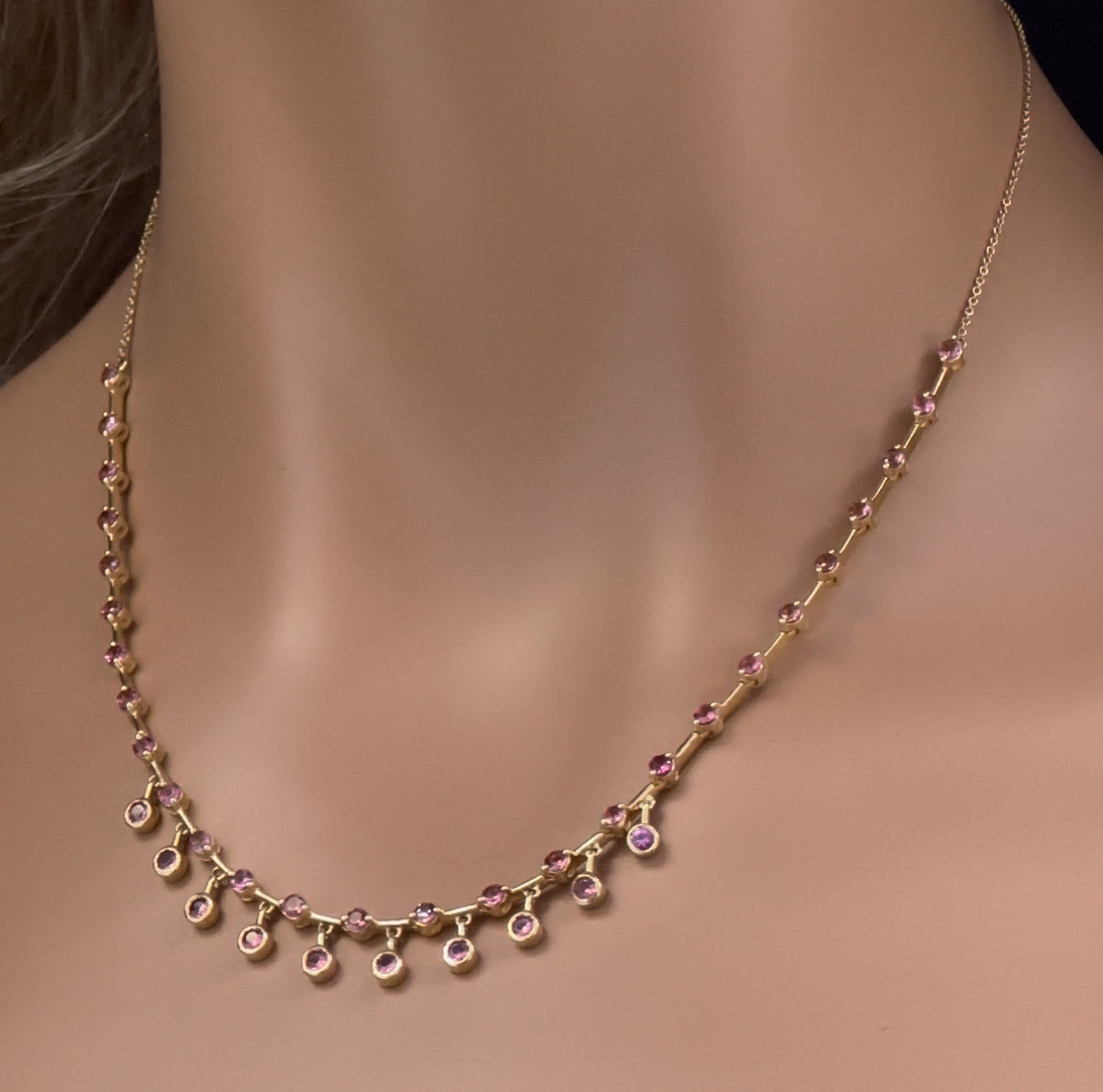 Muse Jewelry 2.21ct G SI 14K Yellow Gold Pink Tourmaline Dangling Pendant Necklace 16+2" Ext