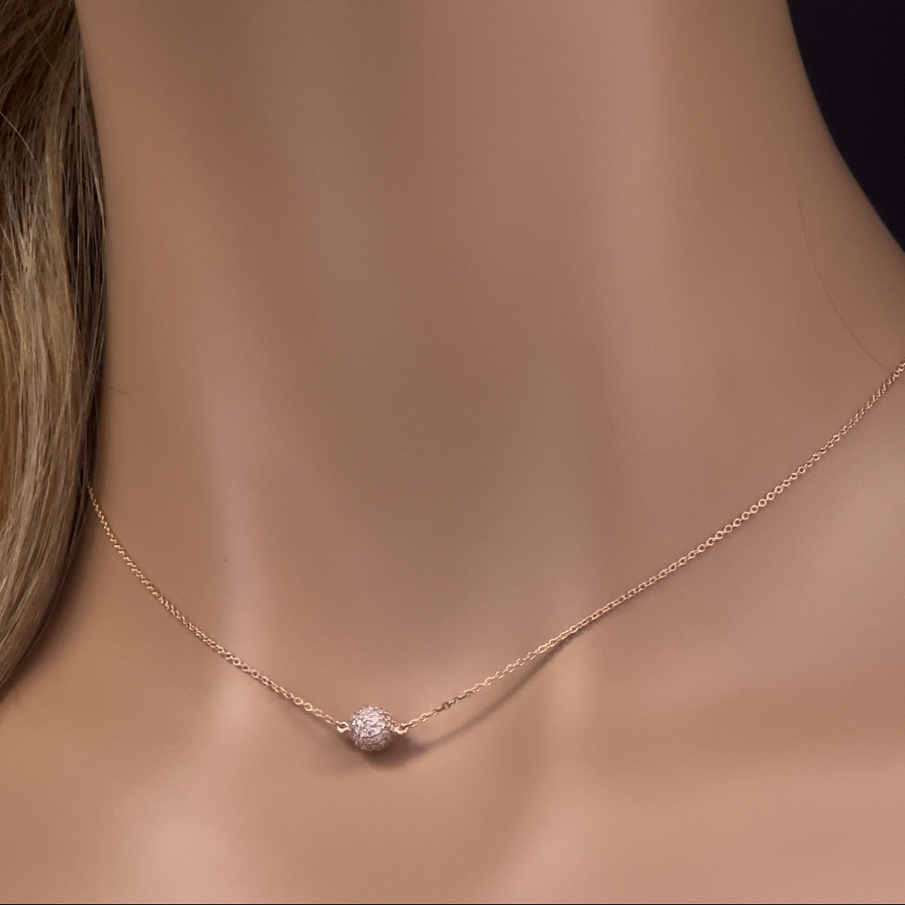Muse Jewelry .33ct G SI 14K Rose Gold Diamond Ball Pendant Necklace 16" + 2" EXT