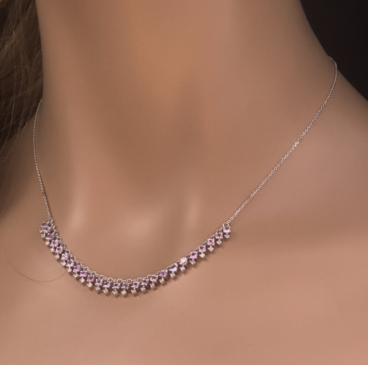 Muse Jewelry 2.18ct G SI 14K White Gold Diamond & Pink Sapphire Gemstone Dangling Pendant Necklace 16" + 2" Ext