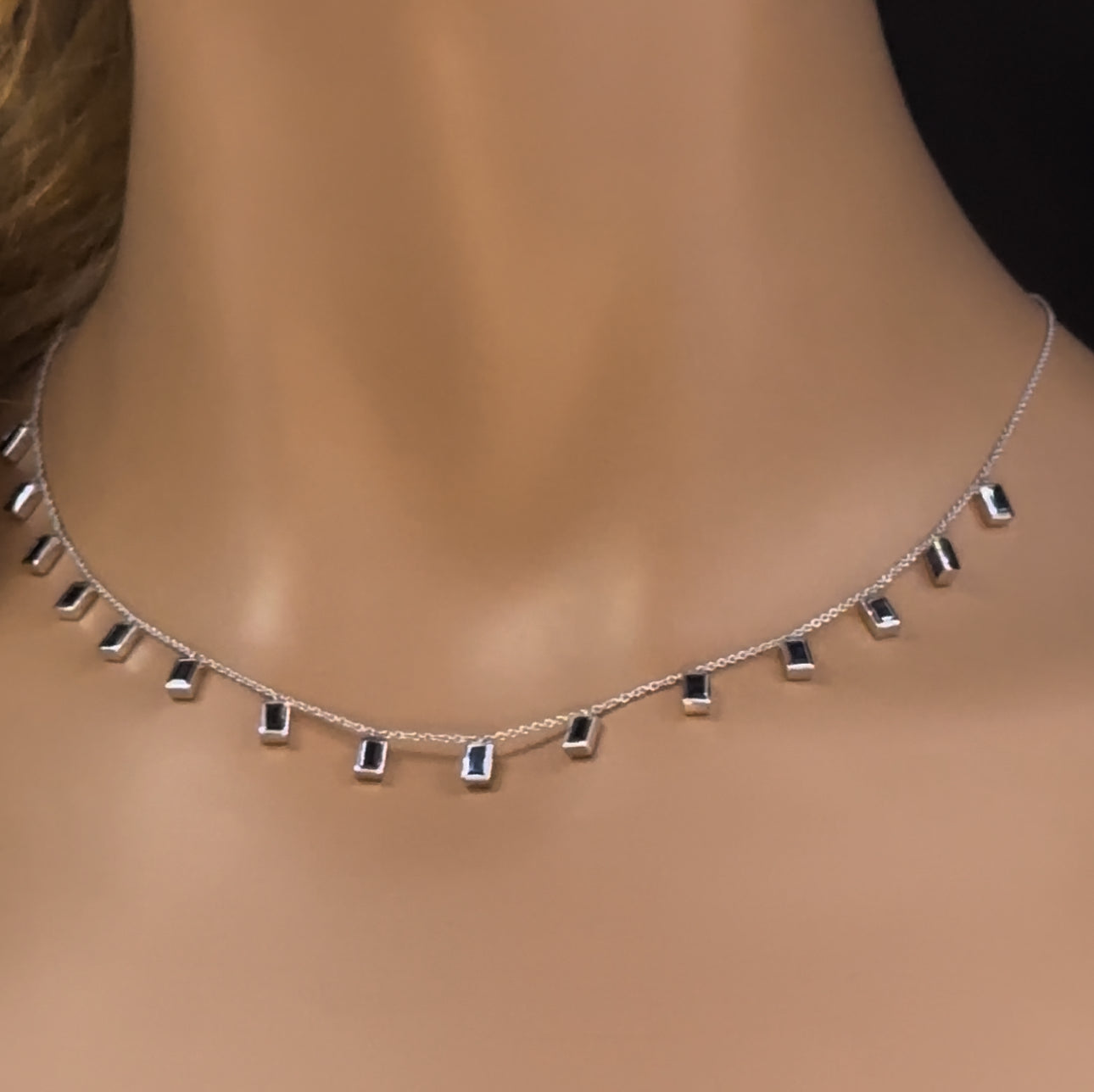 Muse Jewelry 2.50ct G SI 14K White Gold Blue Sapphire Gemstone Necklace 16" + 2" Ext