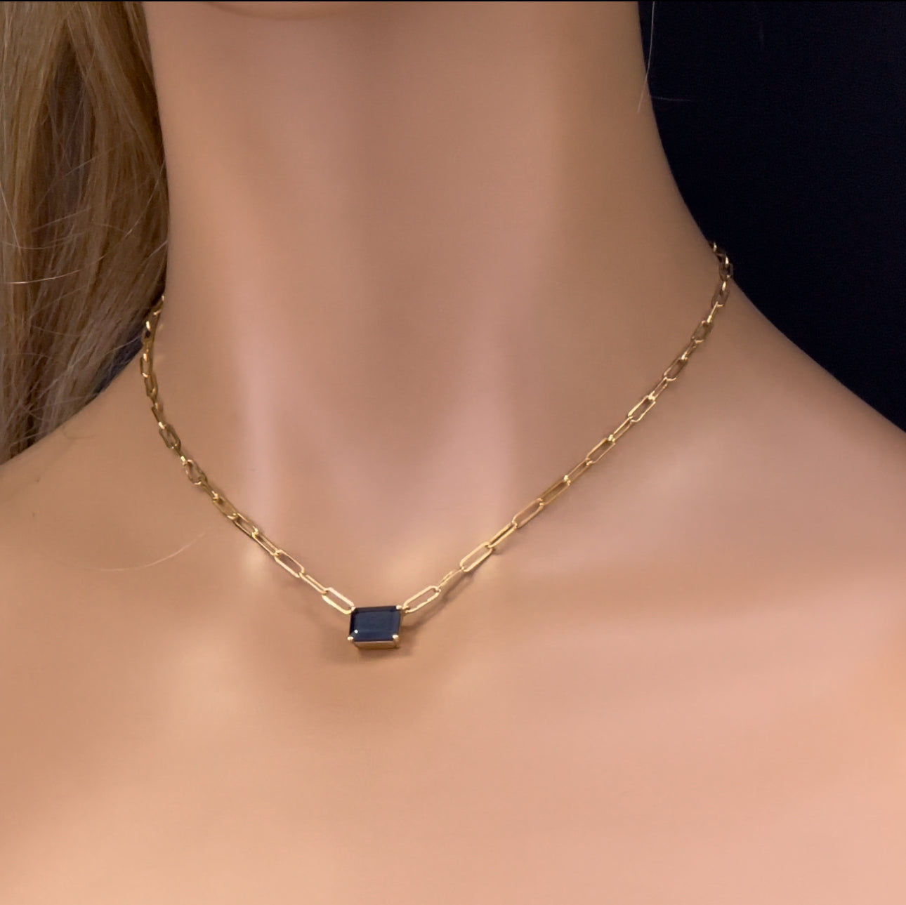 Muse Jewelry 3.00ct G SI 14K Yellow Gold Blue Sapphire Paperclip Necklace 14 + 2" Ext