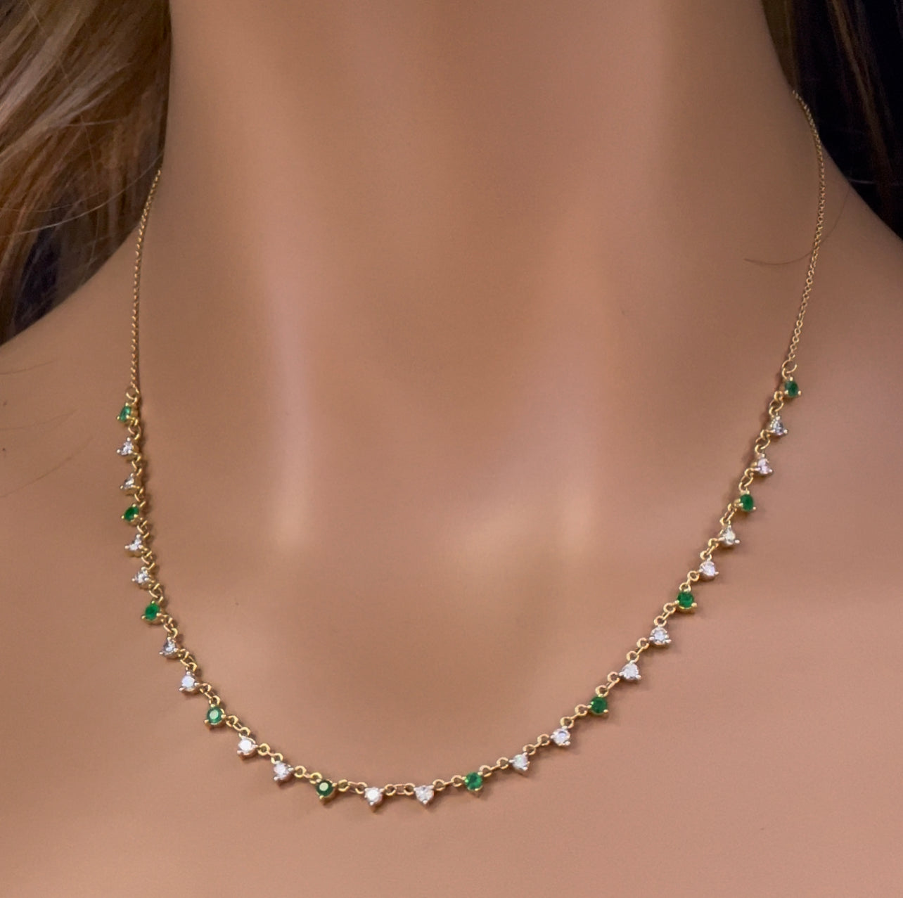 Muse Jewelry 1.62ct G SI 14K Yellow Gold Diamond & Emerald Gemstone Pendant Necklace 16+2" Long