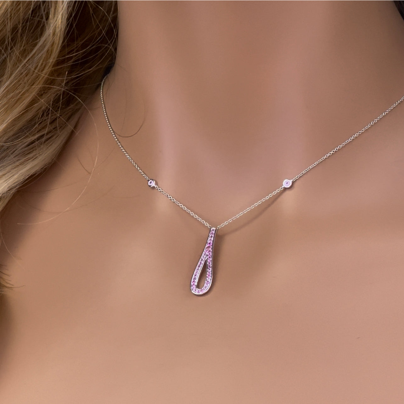 Muse Jewelry .35g G SI 14K White Gold Pink Sapphire Gemstone Pendant Necklace 16" + 2" Ext.
