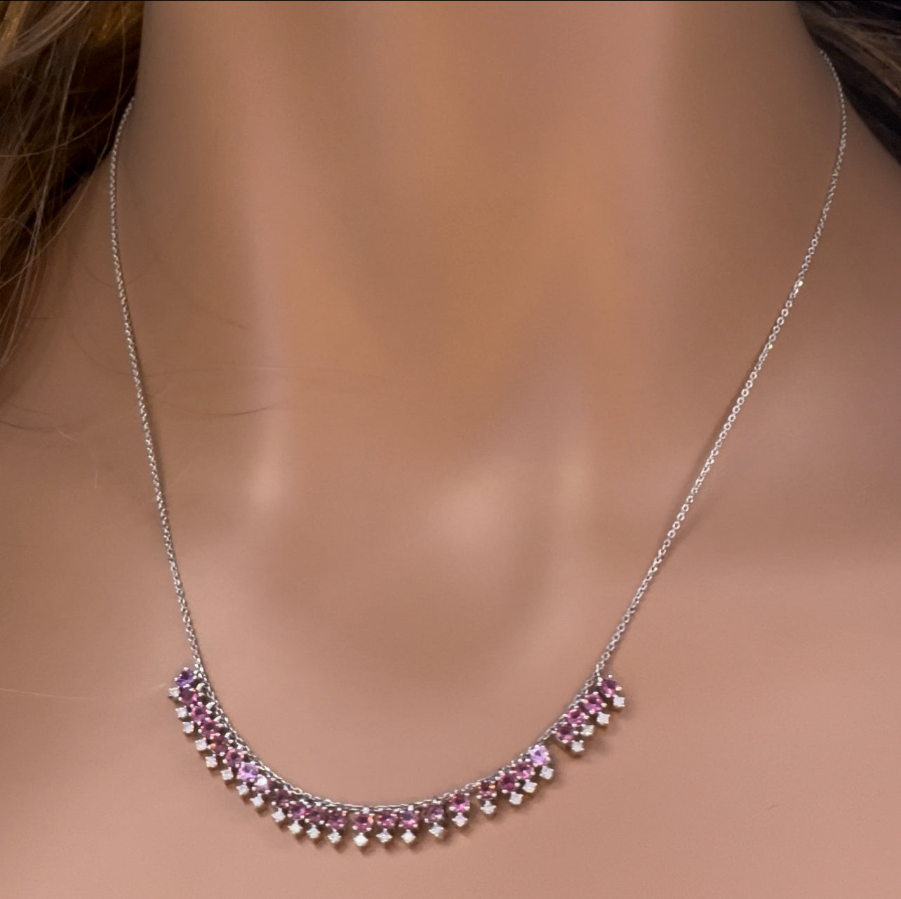 Muse Jewelry 1.96ct G SI 14K White Gold Diamond & Pink Tourmaline Dangling Necklace 16" + 2" Ext