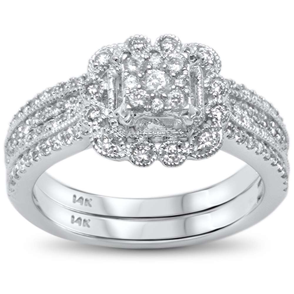 Muse Jewelry .65ct G SI 14kt White Gold Square Diamond Engagement Bridal Set Ring Size 6.5