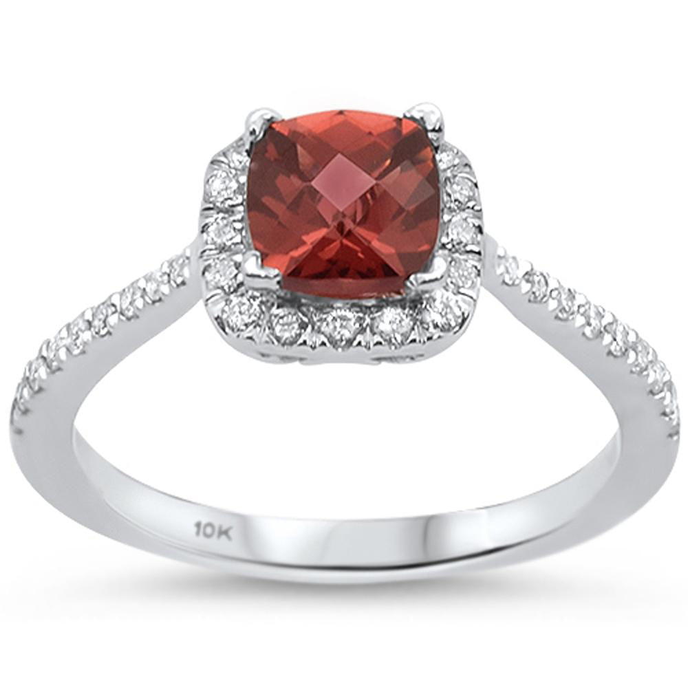 Muse Jewelry 1.67cts 10k White gold Cushion Shape Garnet Diamond Ring Size 6.5