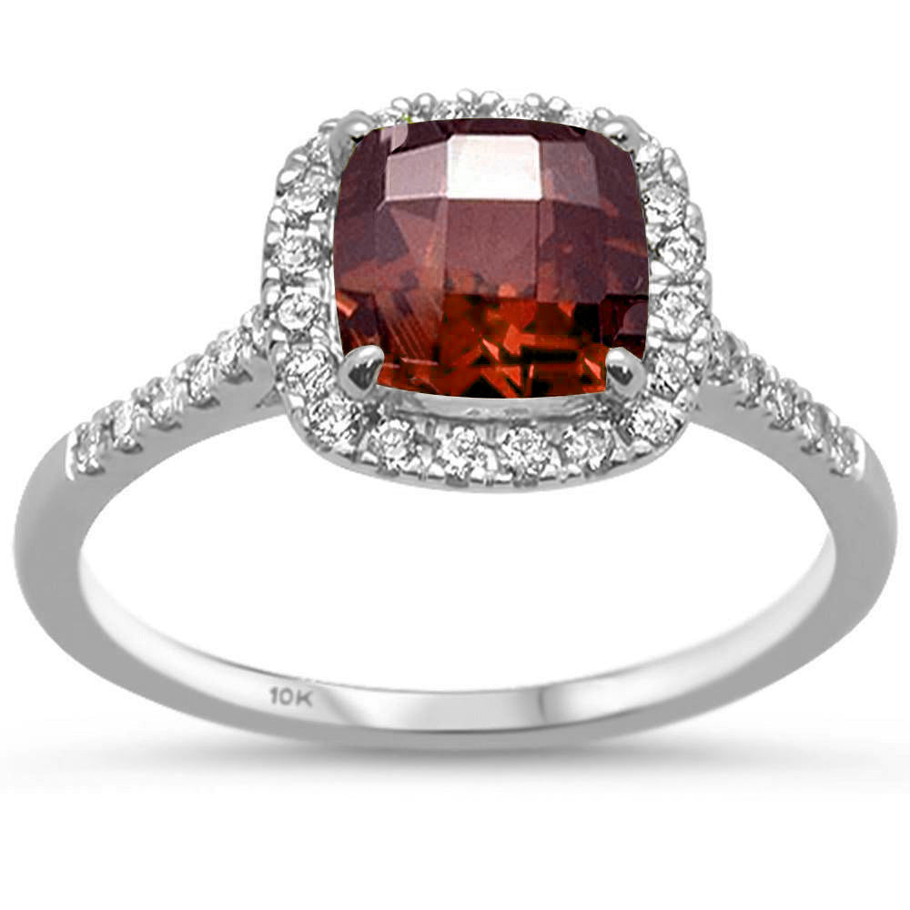 Muse Jewelry 1.42ct 10k White Gold Cushion Garnet & Diamond Ring Size 6.5