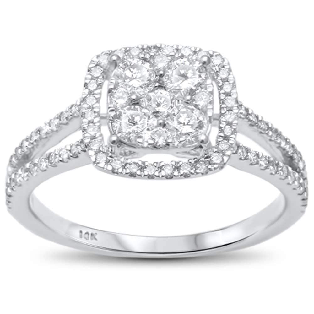 Muse Jewelry .71ct 10kt White Gold Square Diamond Engagement Halo Promise Ring Size 6.5